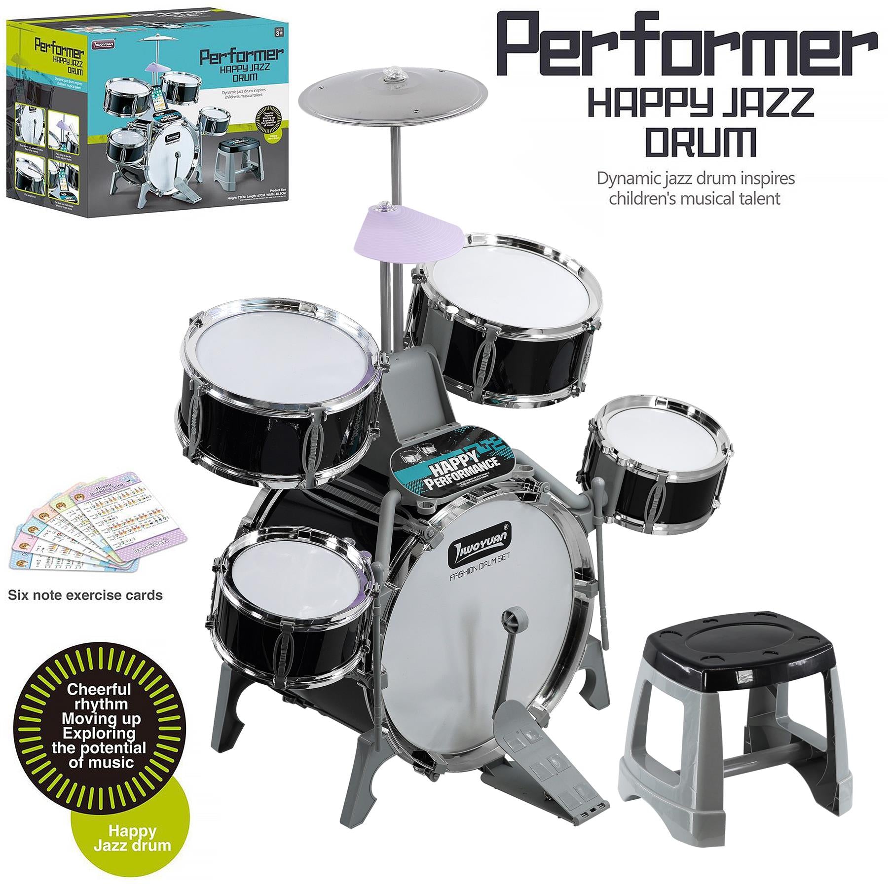 Black Multi functional Kids Jazz Drum Set by The Magic Toy Shop - The Magic Toy Shop