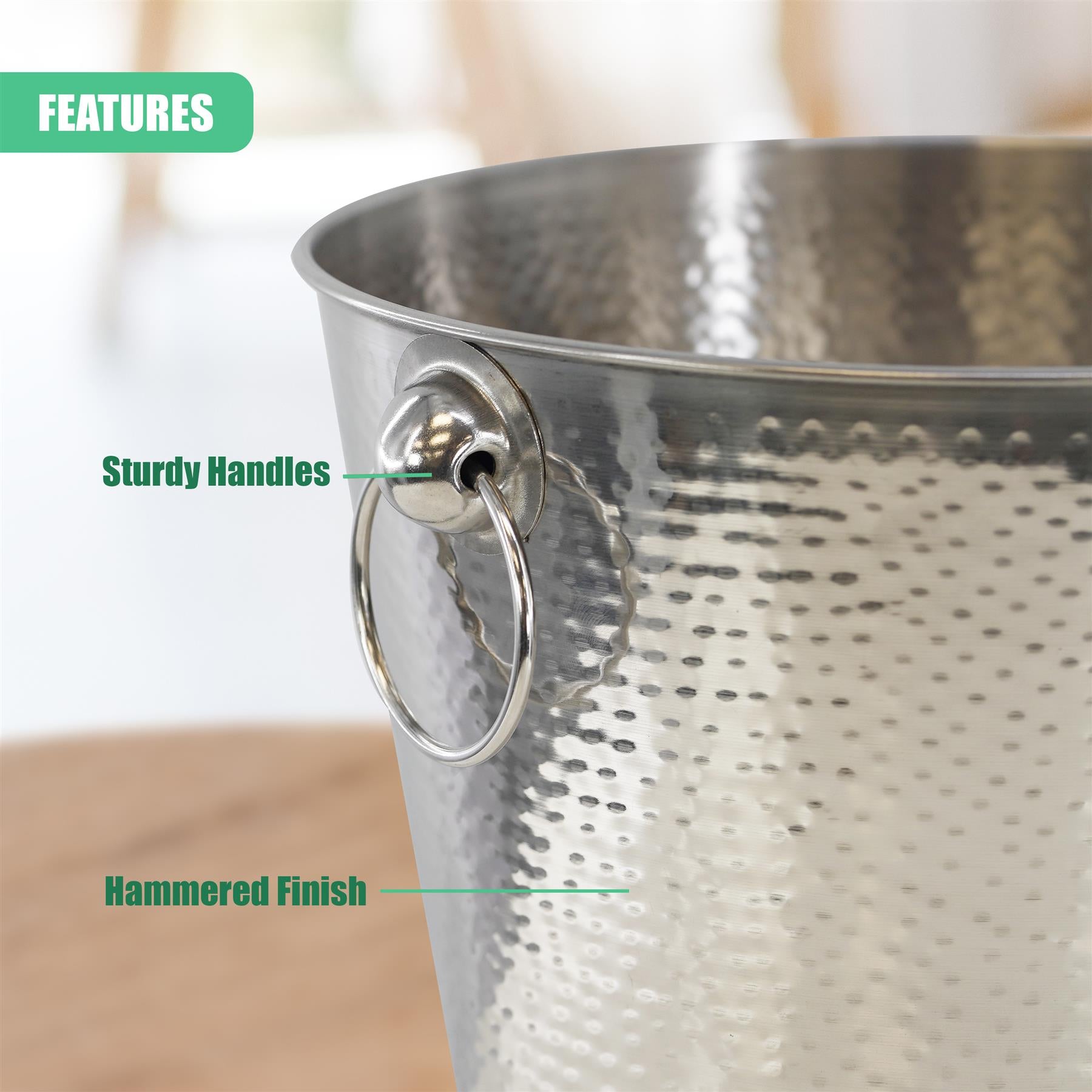 Stainless Steel Ice Bucket Hammered Champagne Drink Wine Cooler With Handles by Geezy - The Magic Toy Shop