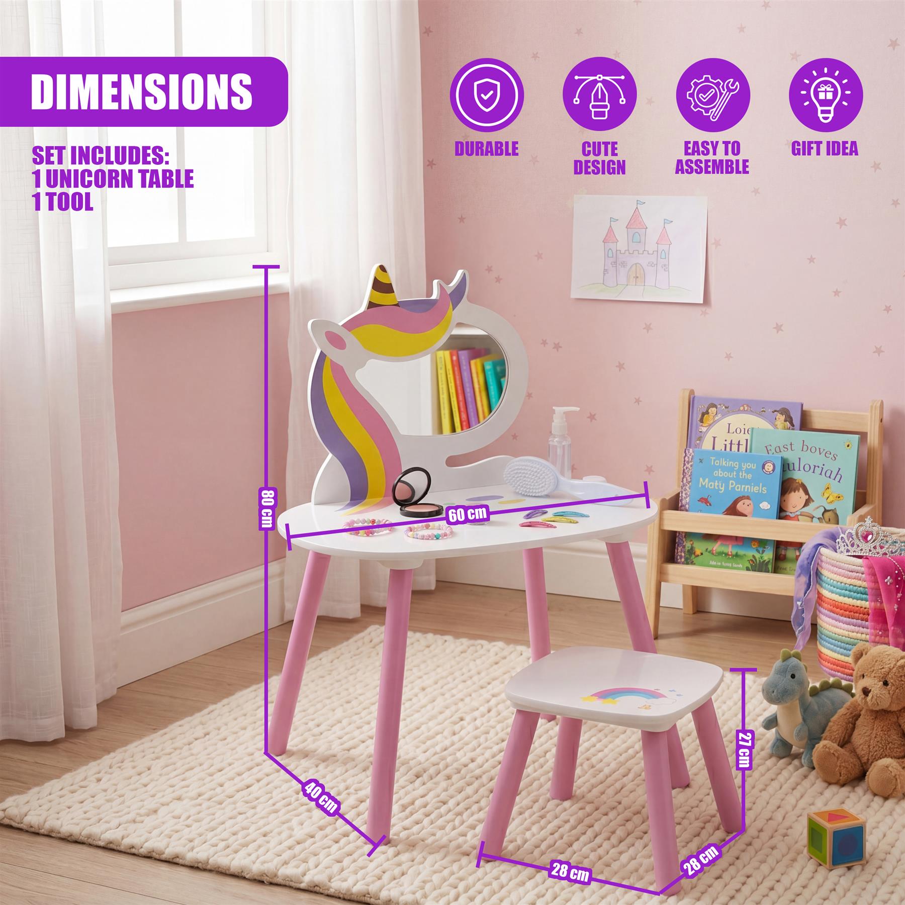 Princess Vanity Table with Stool