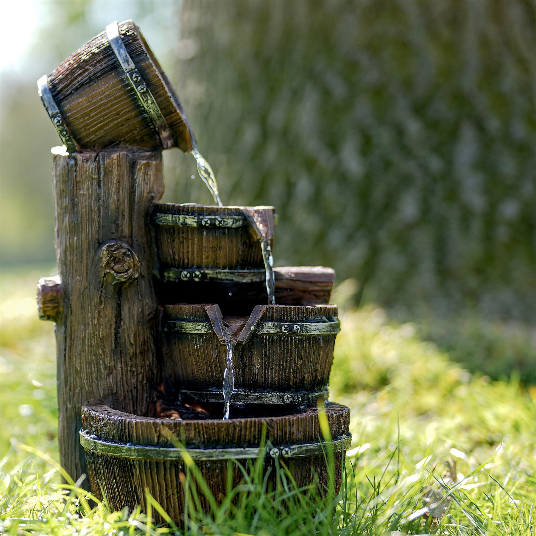 Barrel Water Feature Outdoor With LED by GEEZY - The Magic Toy Shop