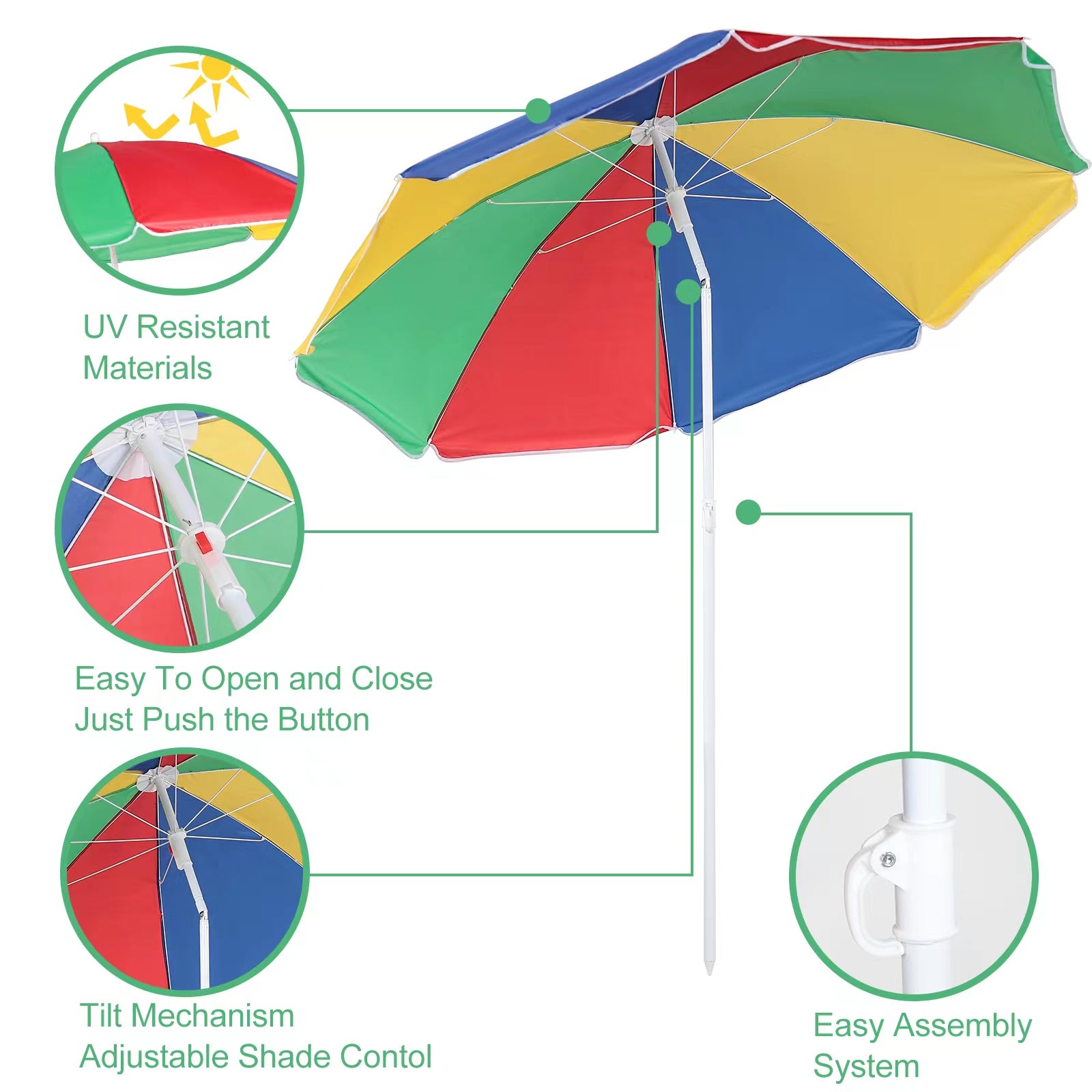 Multi-Coloured Beach Tilting Parasol 1.6M by The Magic Toy Shop - The Magic Toy Shop
