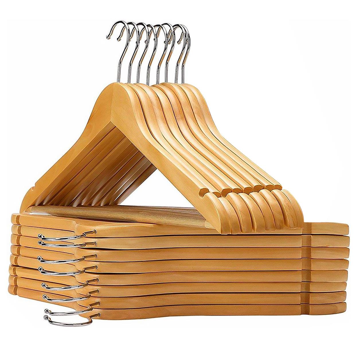 The Hanger Store 40 Pack Dark Wooden Coat Hangers With Notches & Gold Swivel Hook, 44cm