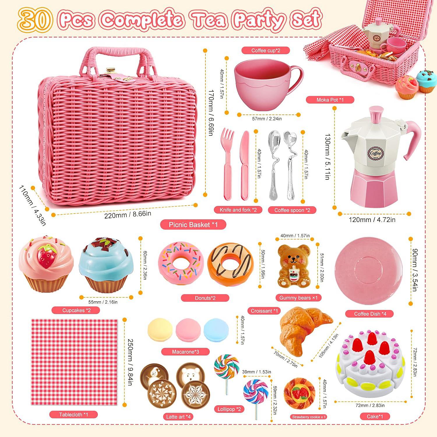 Kids Tea Party Set Picnic Basket with Handles by The Magic Toy Shop - The Magic Toy Shop
