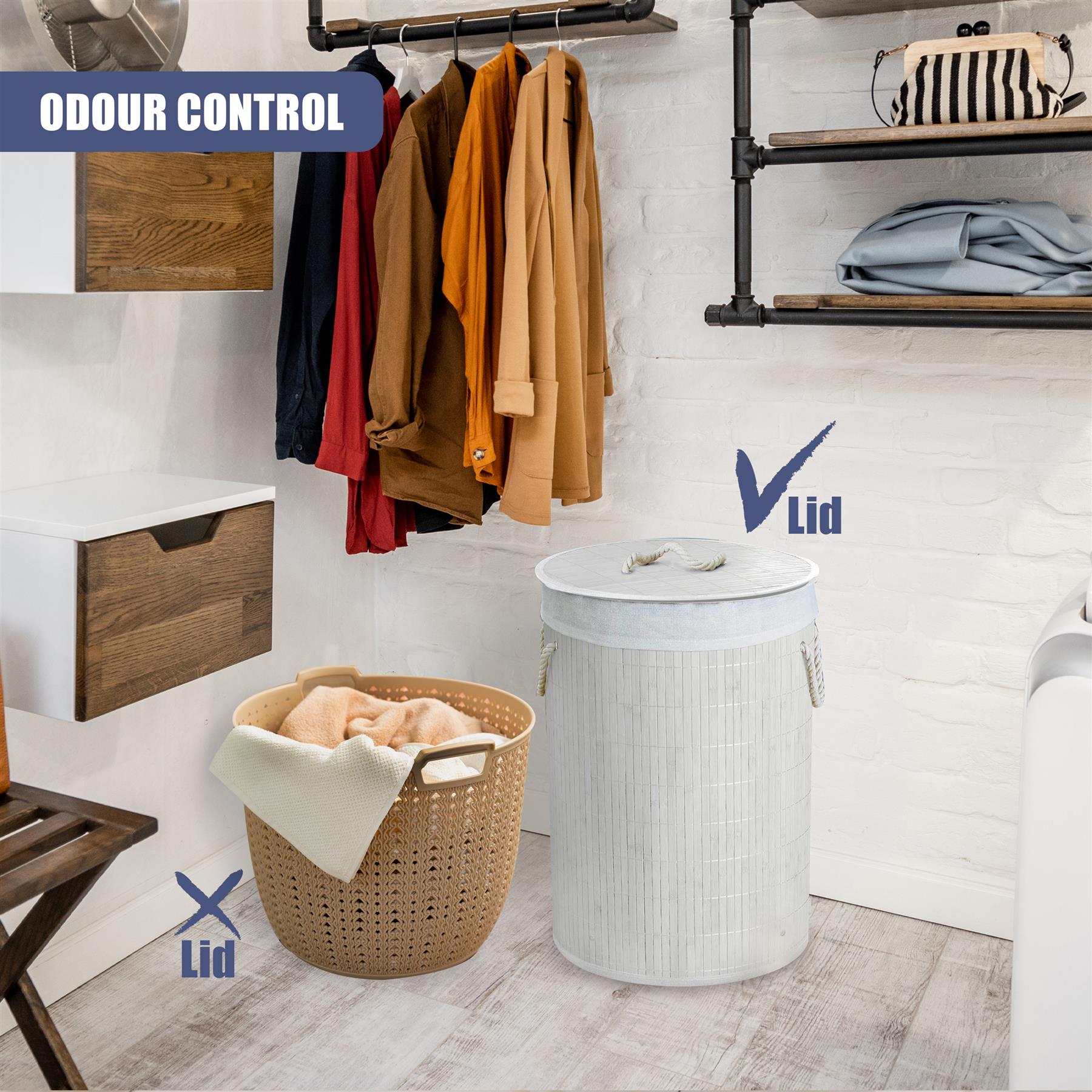 Round Bamboo Laundry Hamper with Lid, White by GEEZY - The Magic Toy Shop