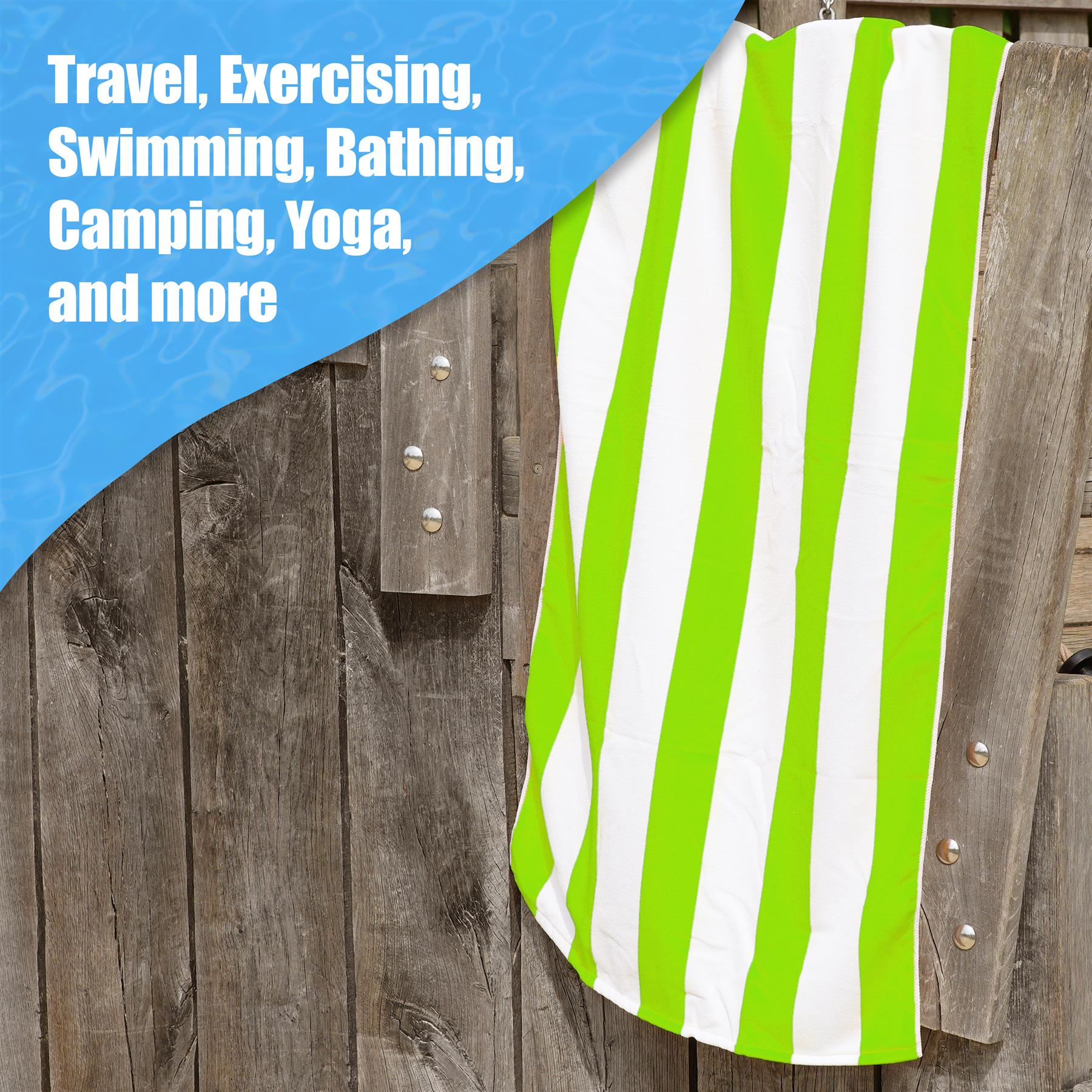 Beach Bath Towel Large Microfibre Green Striped by GEEZY - The Magic Toy Shop