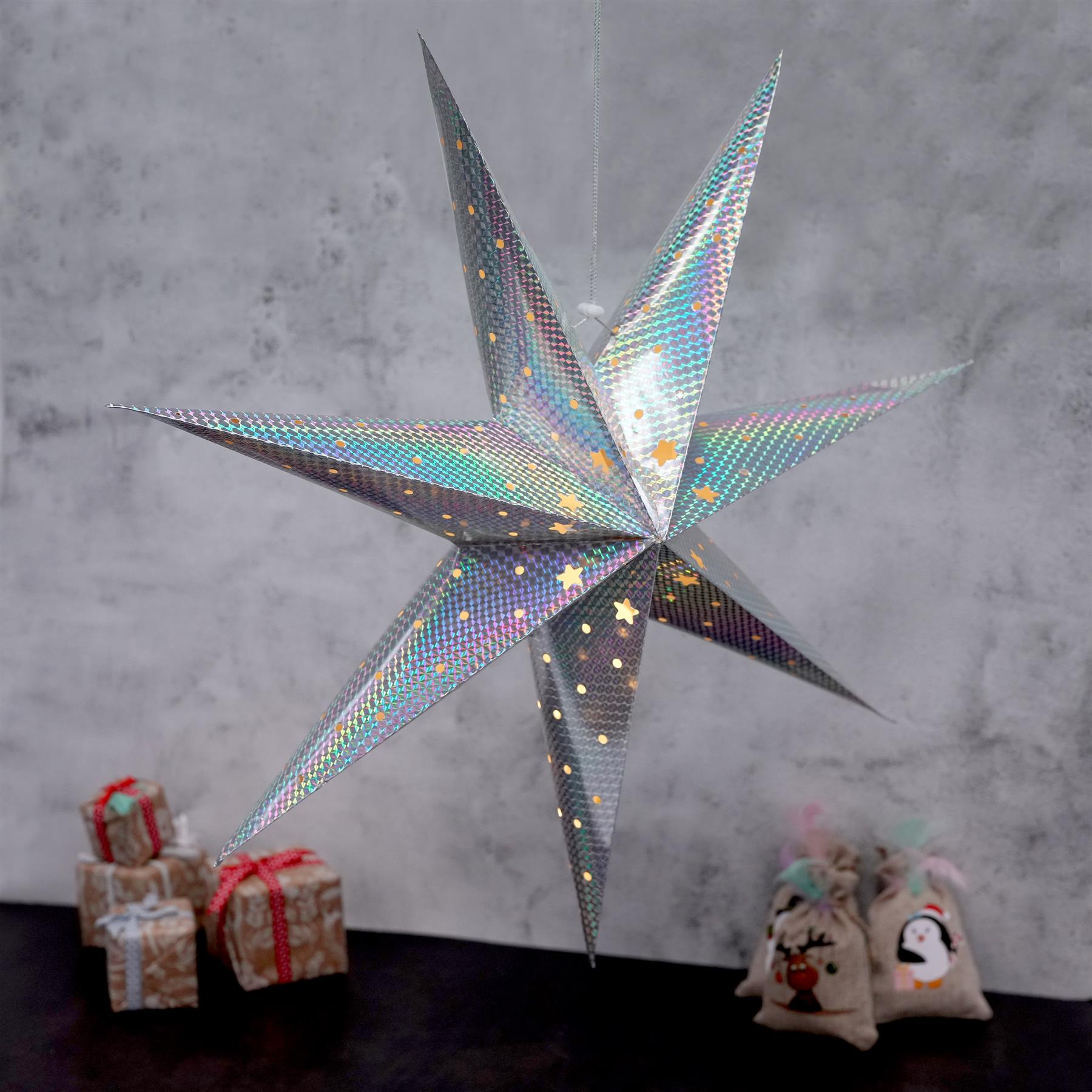 Large LED Paper Hanging Star Silver by Geezy - The Magic Toy Shop
