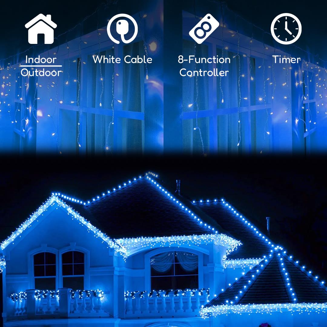 200 Christmas Blue & White Led Icicle Lights by Geezy - The Magic Toy Shop