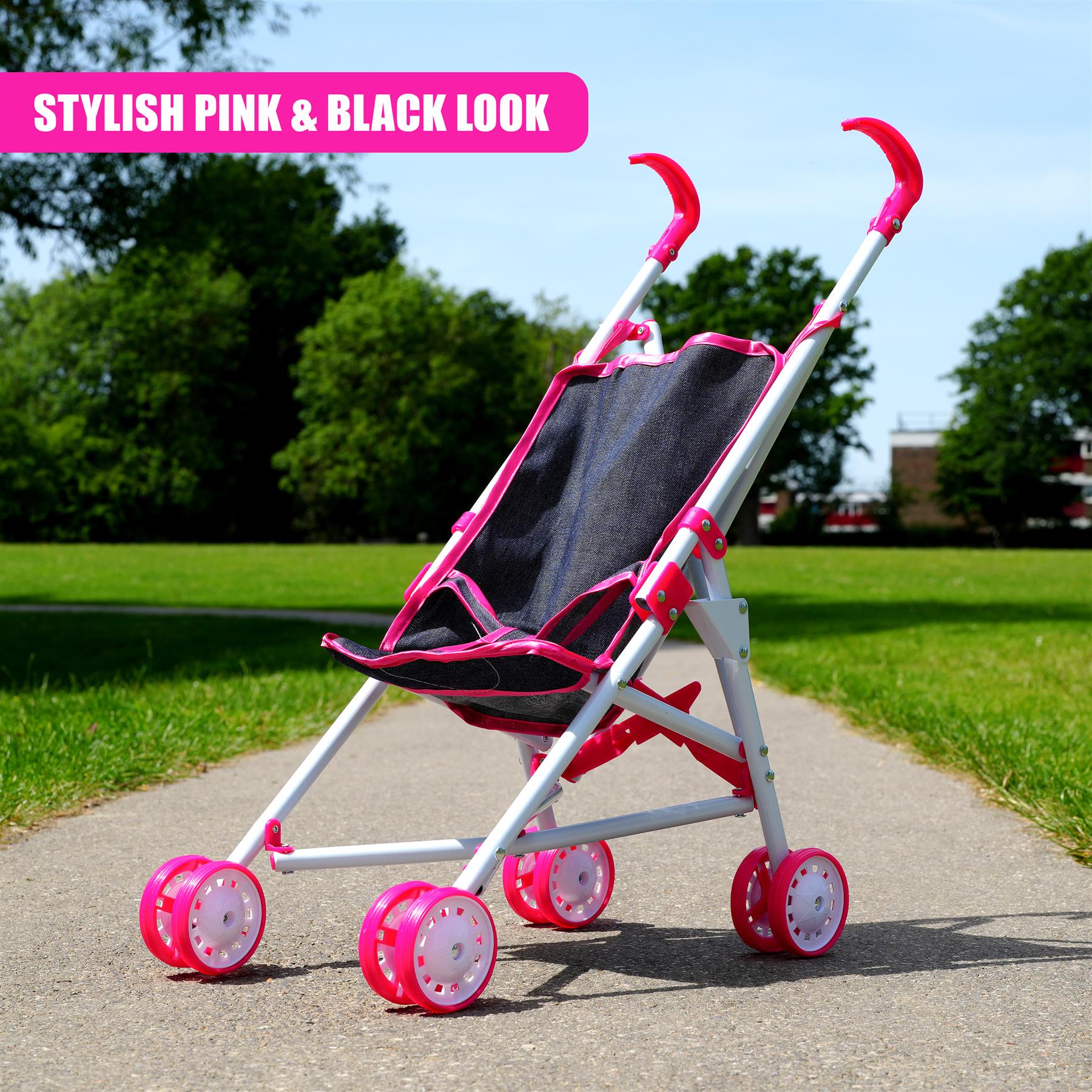 Pink Baby Doll Foldable Stroller by BiBi Doll - The Magic Toy Shop