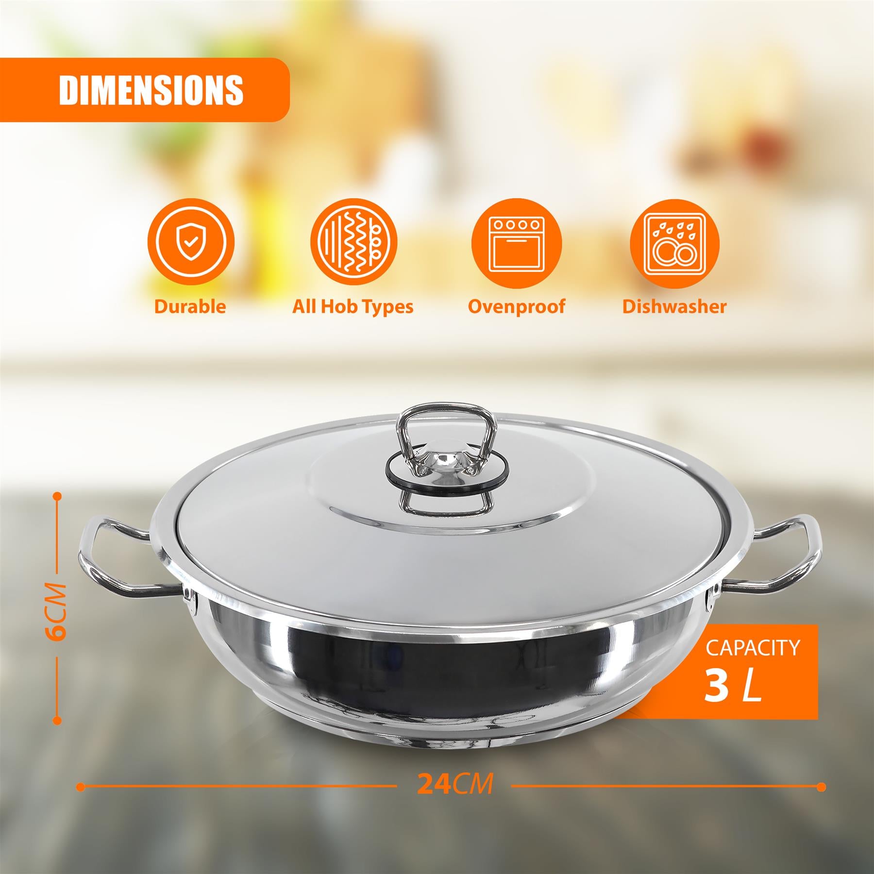 Gastro Shallow Pot With Lid 24 x 6 cm by Hascevher - The Magic Toy Shop