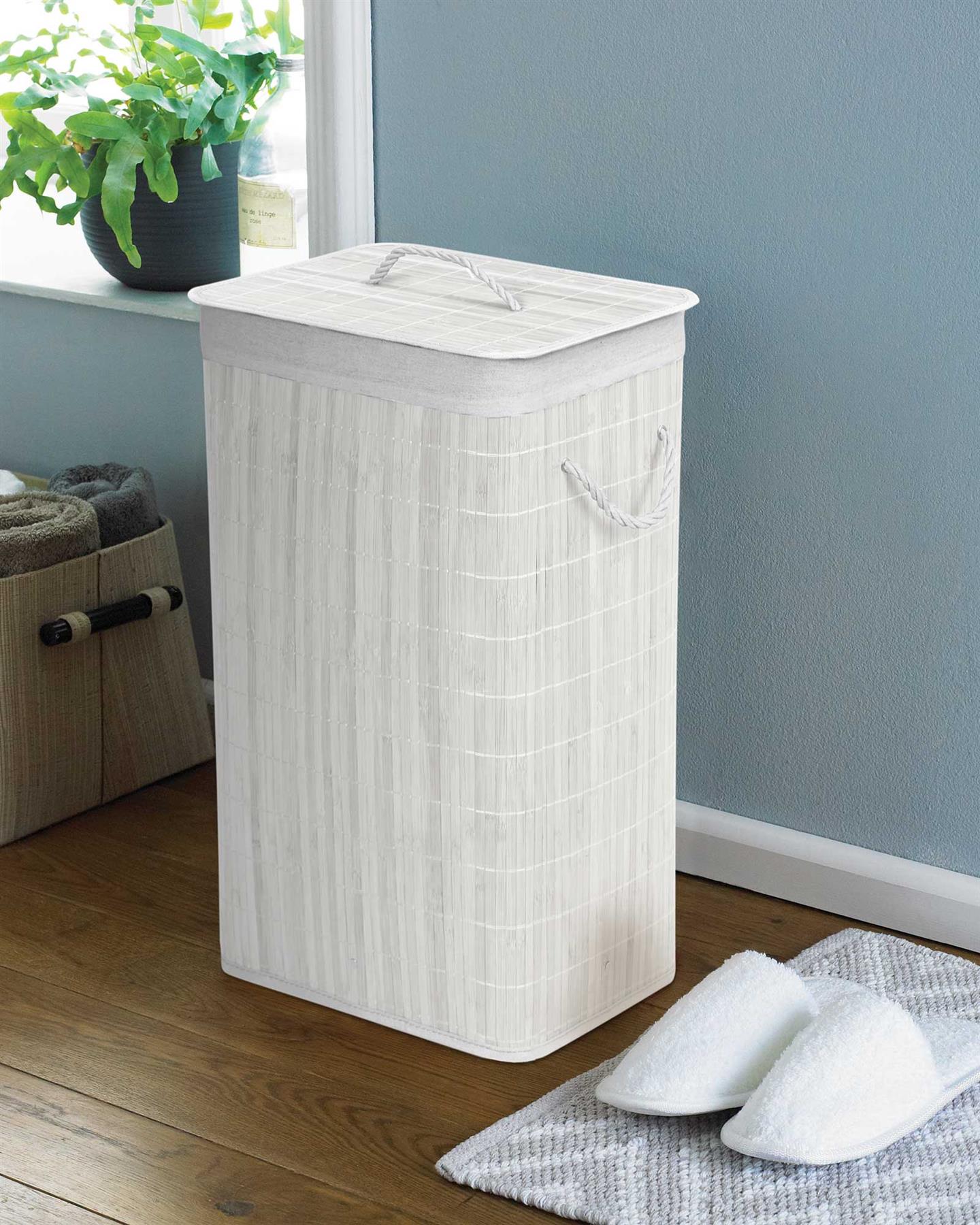 Rectangular Bamboo Laundry Hamper with Lid, White by GEEZY - The Magic Toy Shop