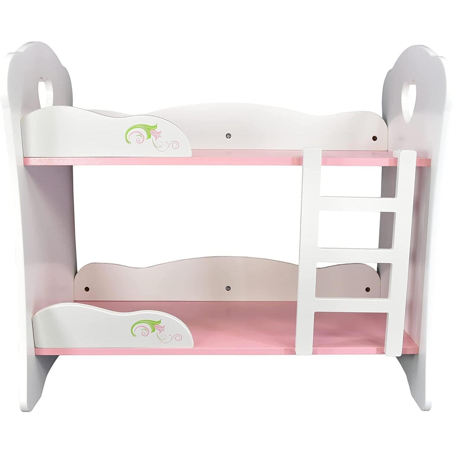 Small pink and white bunk bed with two mattresses, suitable for a child's bedroom. - The Magic Toy Shop