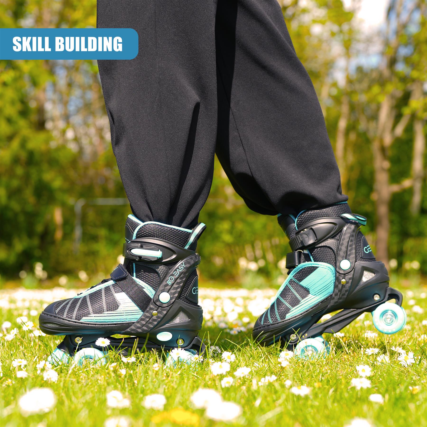 Adjustable Black & Blue Quad Roller Skates for Kids by The Magic Toy Shop - The Magic Toy Shop