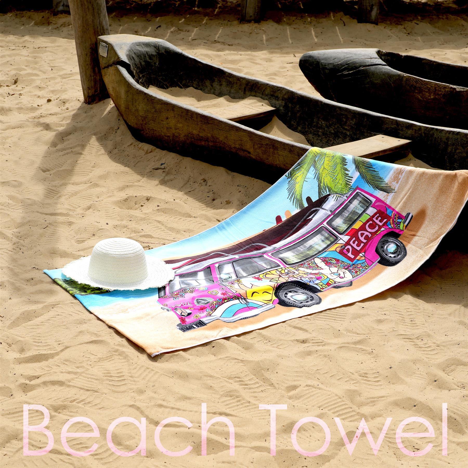 Pink & Blue Summer Bus Design Large Towel Set by Geezy - The Magic Toy Shop