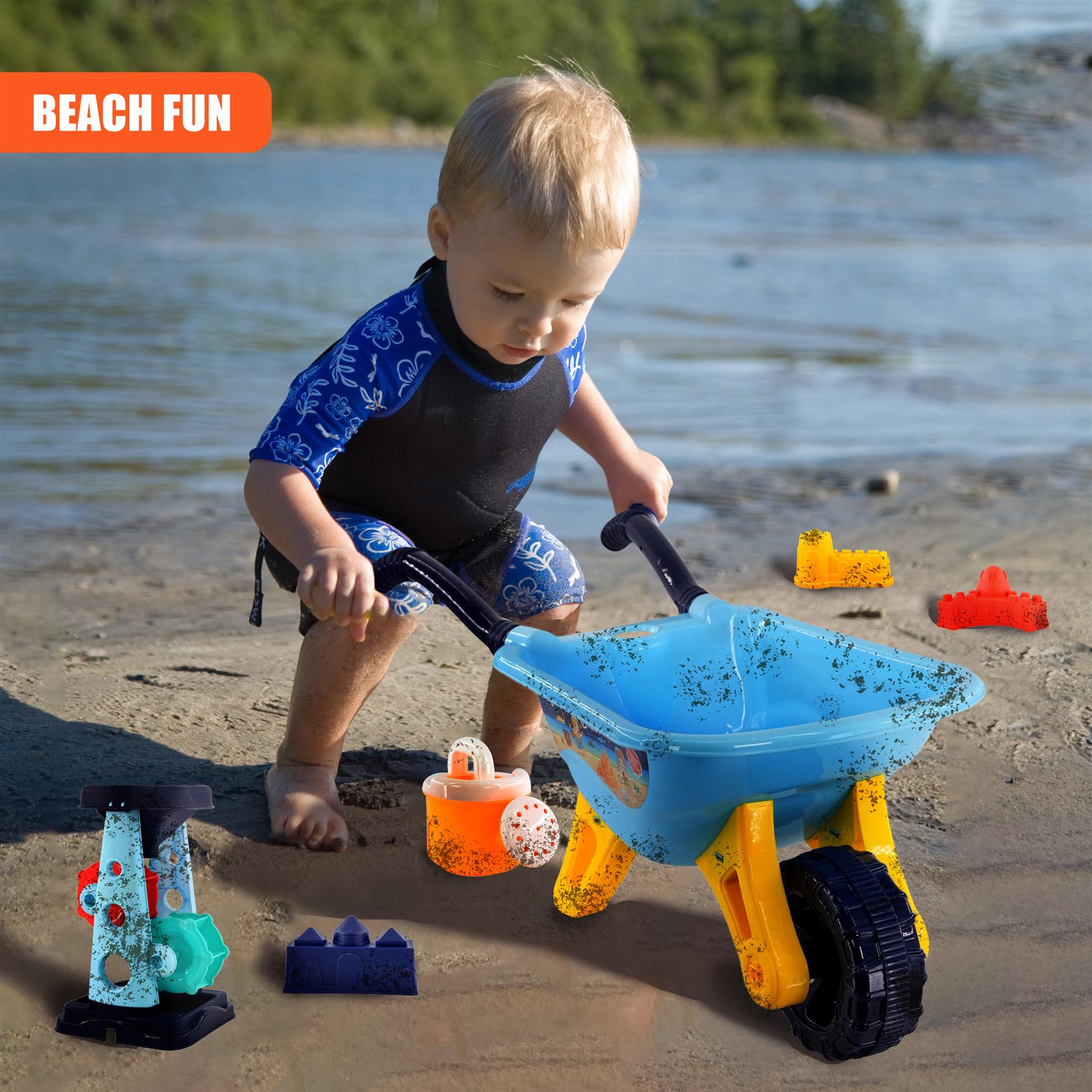 Children Sand and Water Beach Toys Mill, Wheelbarrow Accessories Playset by The Magic Toy Shop - The Magic Toy Shop