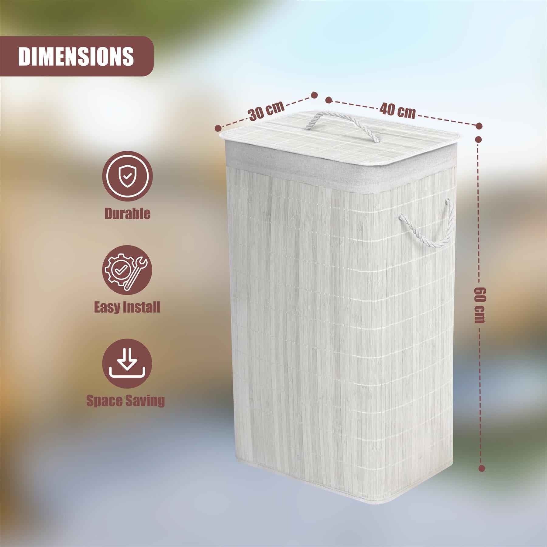 Rectangular Bamboo Laundry Hamper with Lid, White by GEEZY - The Magic Toy Shop