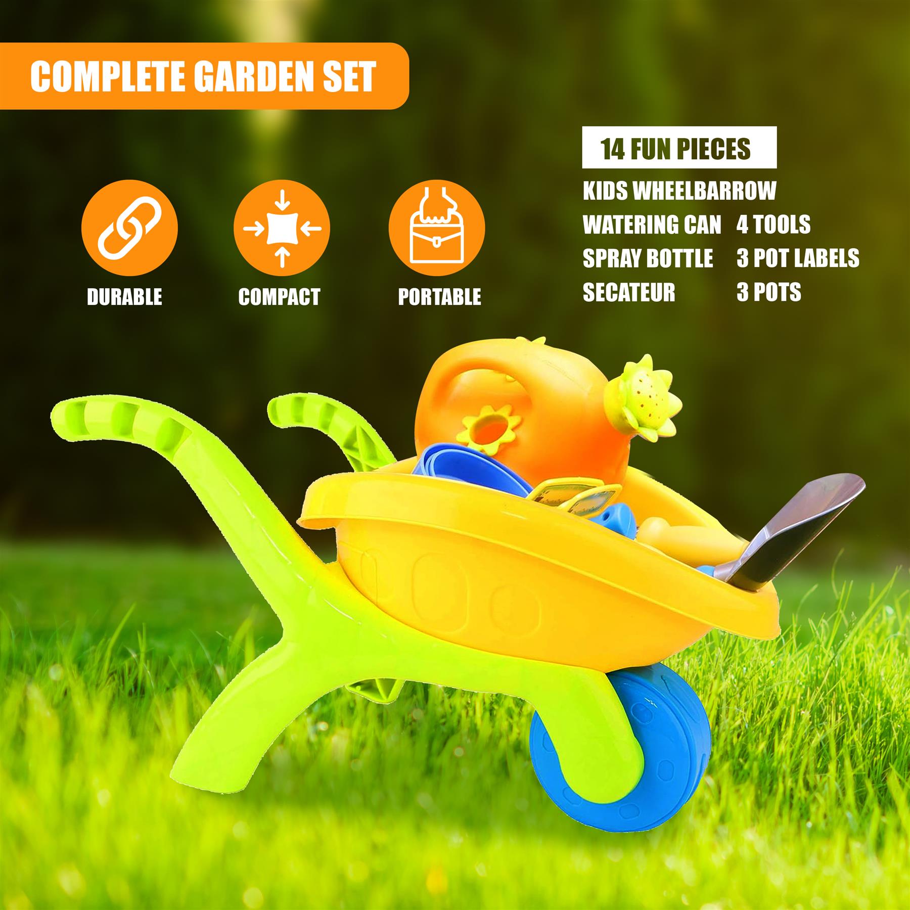 Kids Plastic Garden Wheelbarrow Playset by The Magic Toy Shop - The Magic Toy Shop