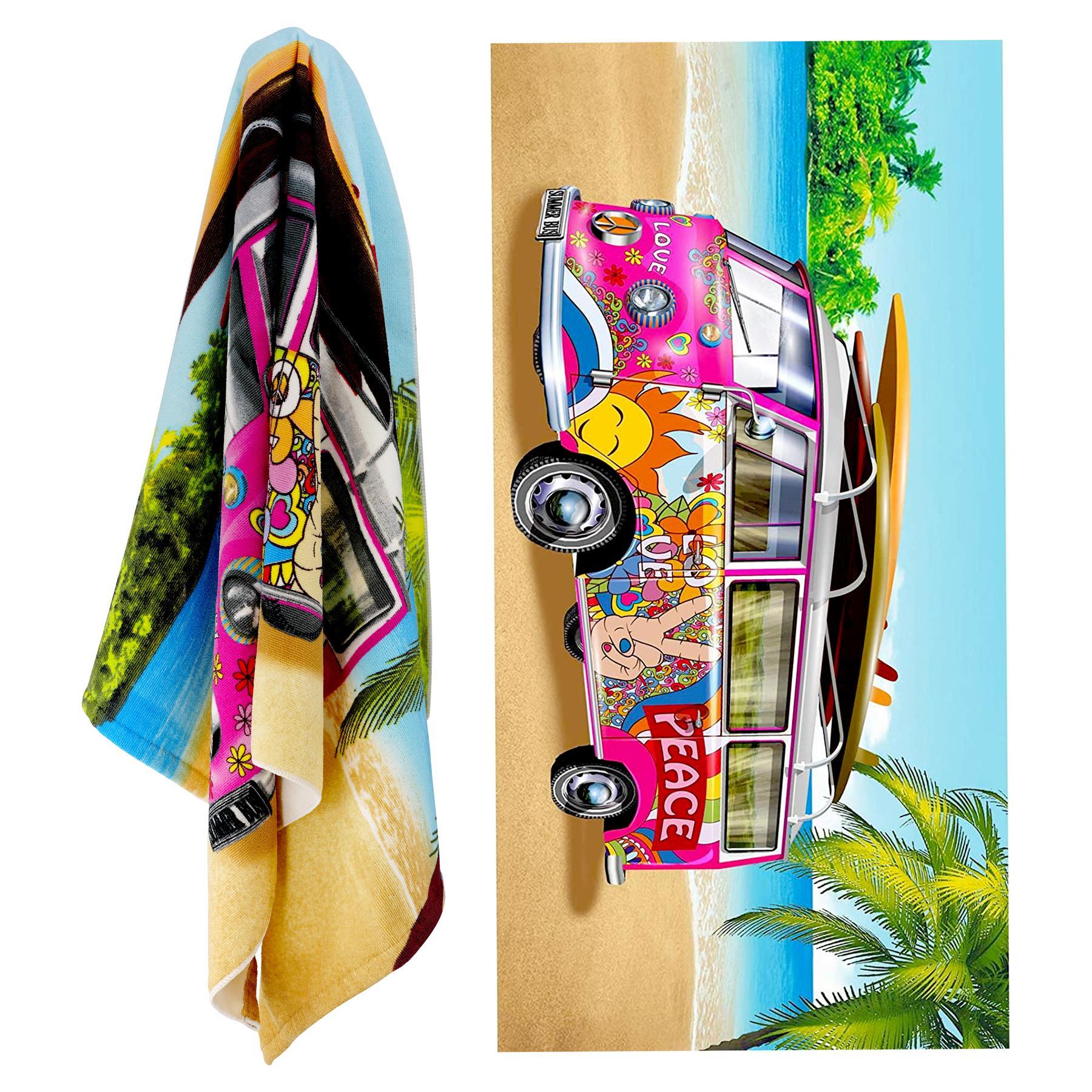 Pink & Blue Summer Bus Design Large Towel Set by Geezy - The Magic Toy Shop