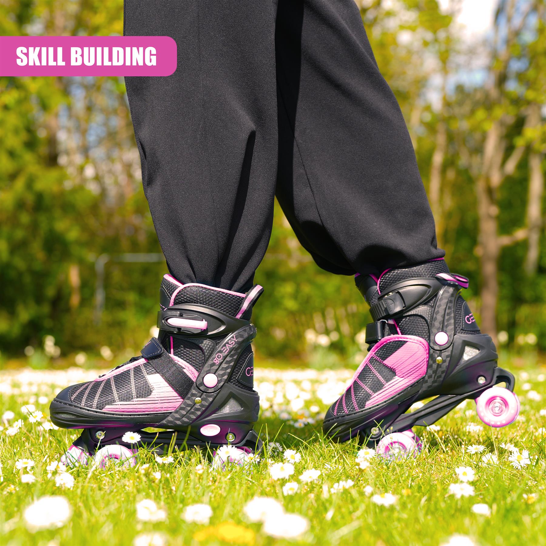 Pink & Black Adjustable Roller Skates by The Magic Toy Shop - The Magic Toy Shop