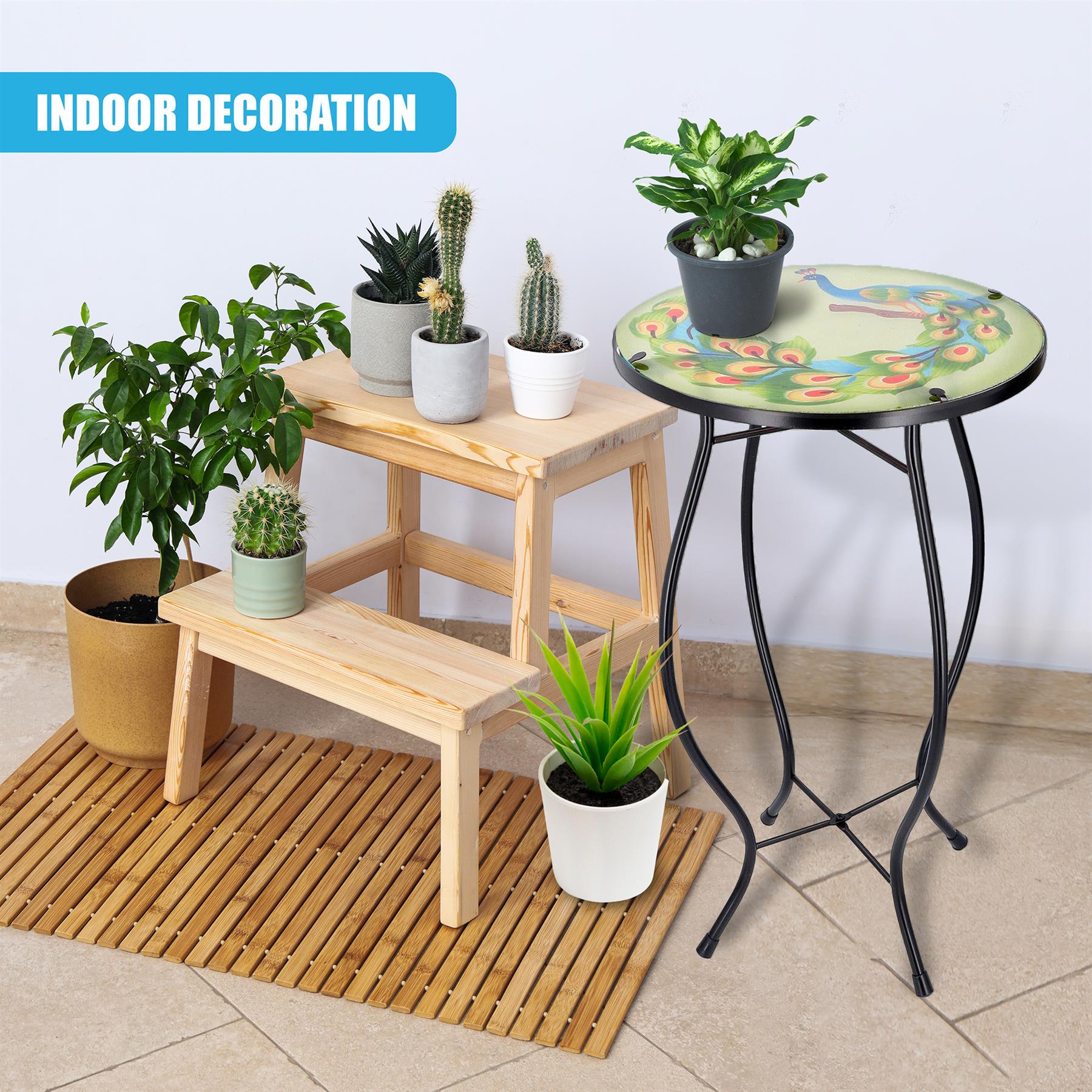 Round Side Mosaic Table With Peacock Design by GEEZY - The Magic Toy Shop