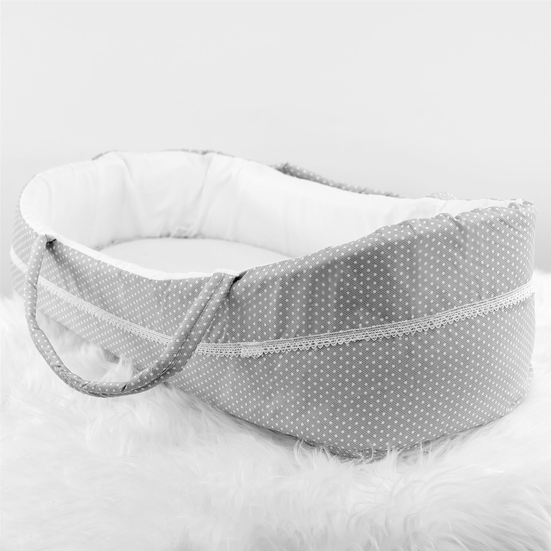 20“ Grey Baby Dolls Carry Cot Bed with Pillow & Carry Handles by BiBi Doll - The Magic Toy Shop