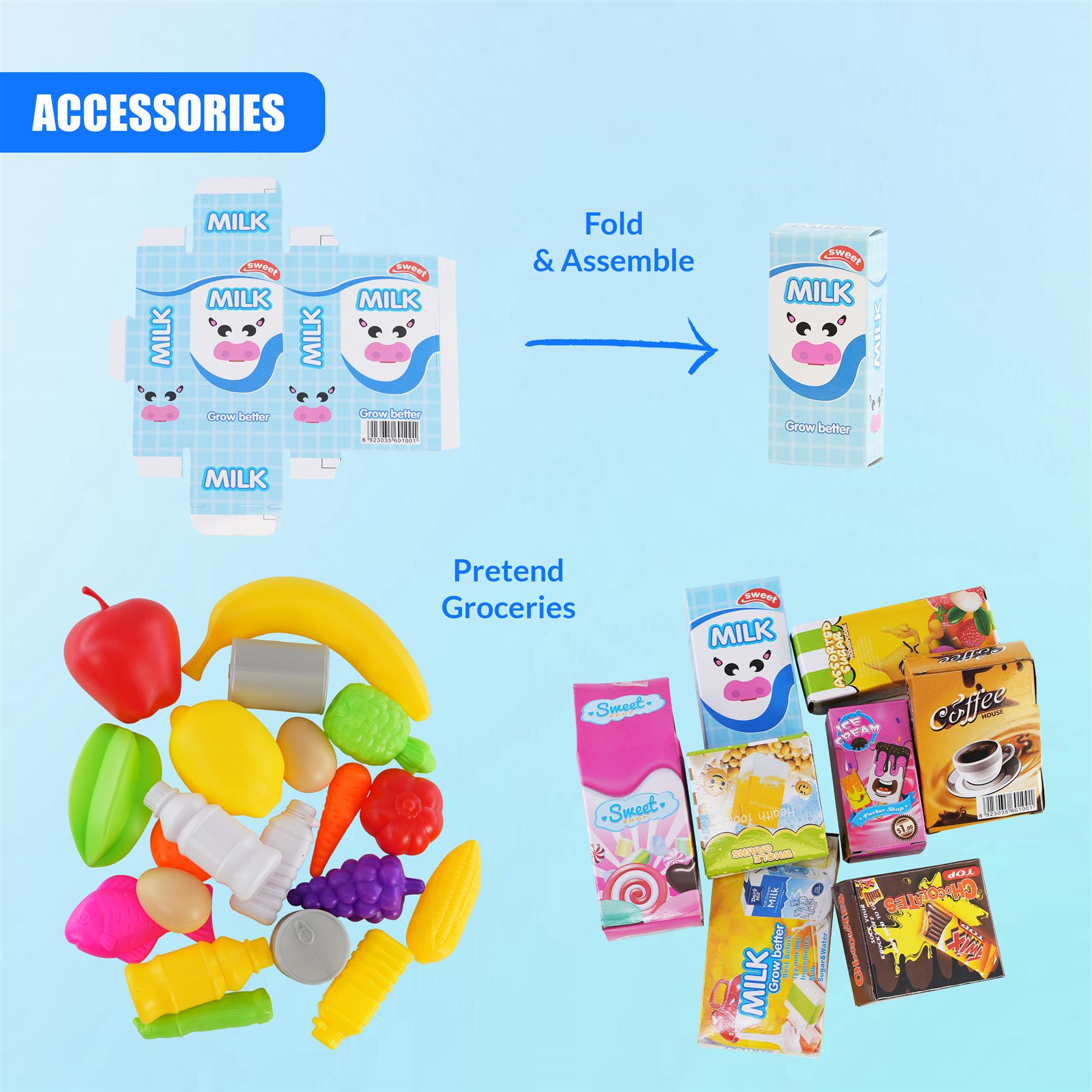 Blue Shopping Trolley Cart Play Food Set by The Magic Toy Shop - The Magic Toy Shop