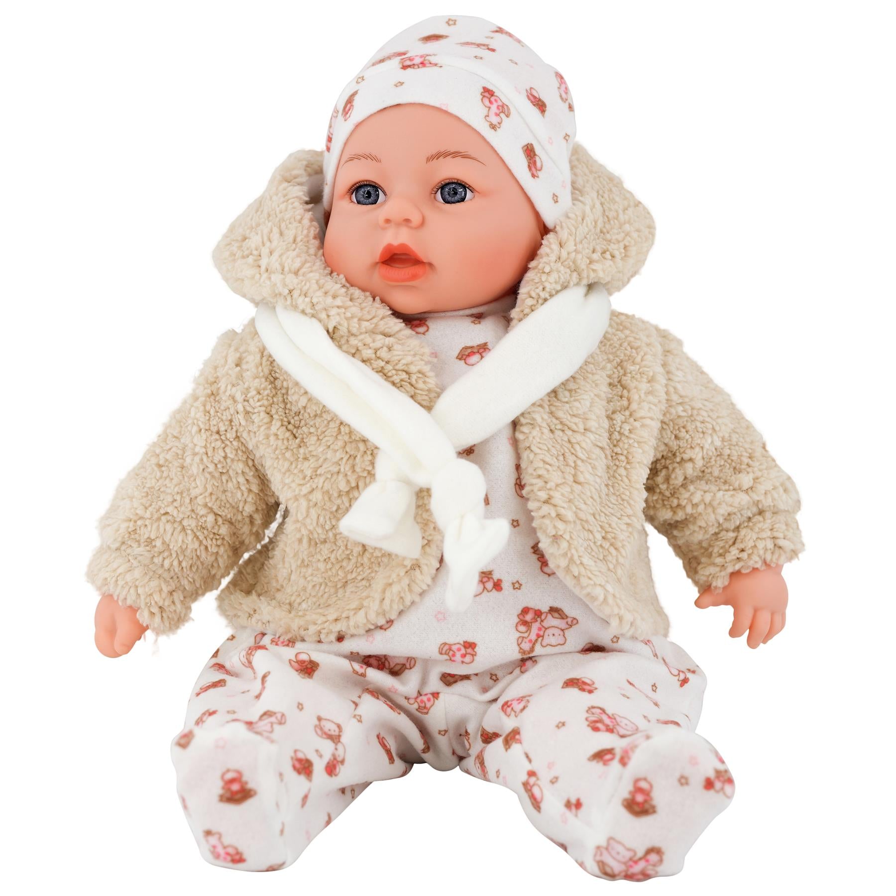 18" Girl Doll In Beige Coat by BiBi Doll - The Magic Toy Shop