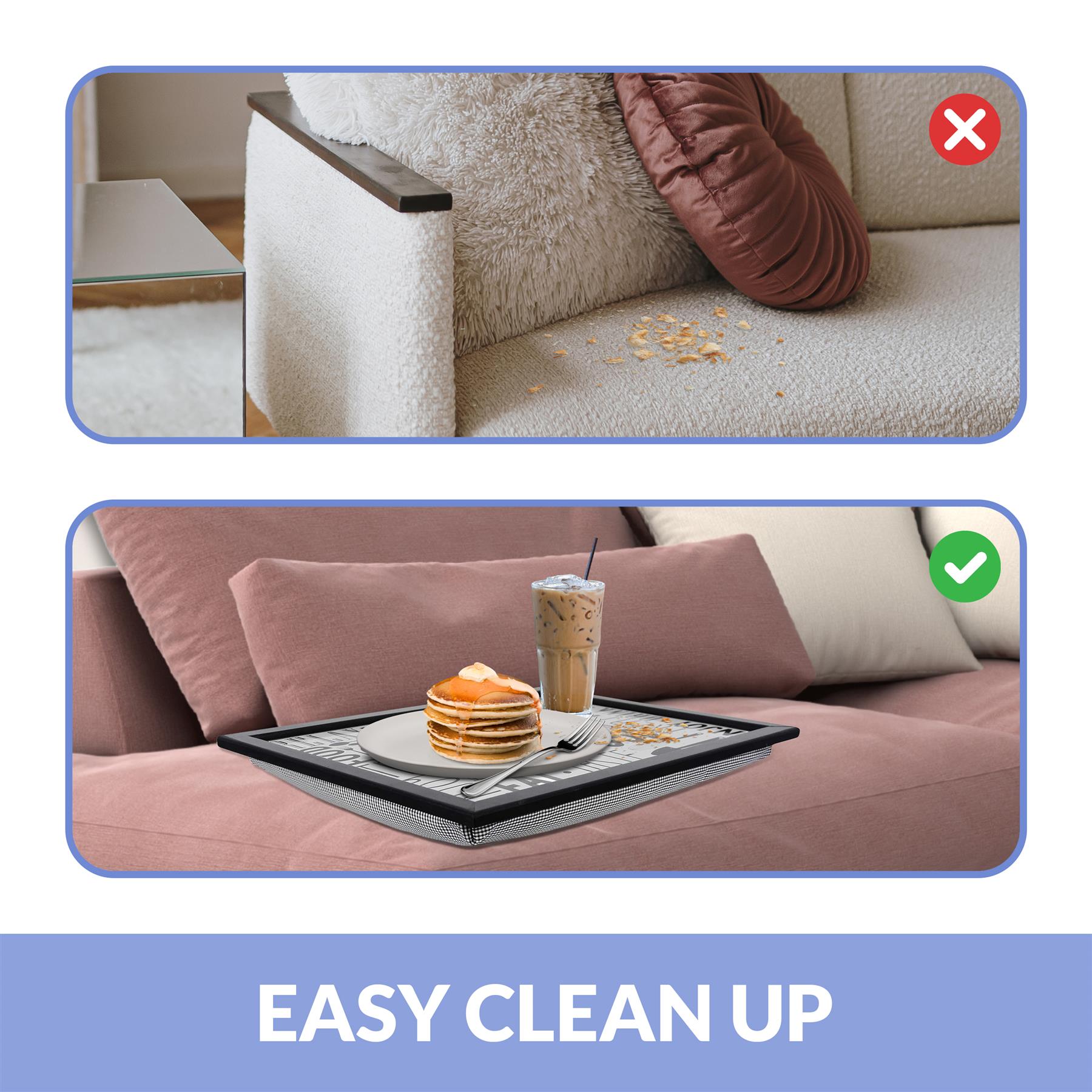 "Clean tray on couch, showing crumbs" - The Magic Toy Shop