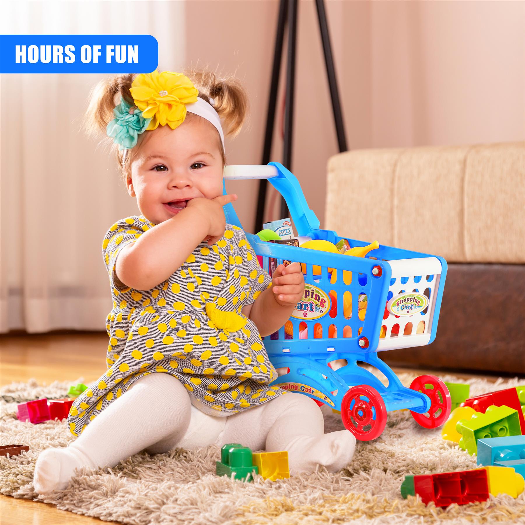 Blue Shopping Trolley Cart Play Food Set by The Magic Toy Shop - The Magic Toy Shop