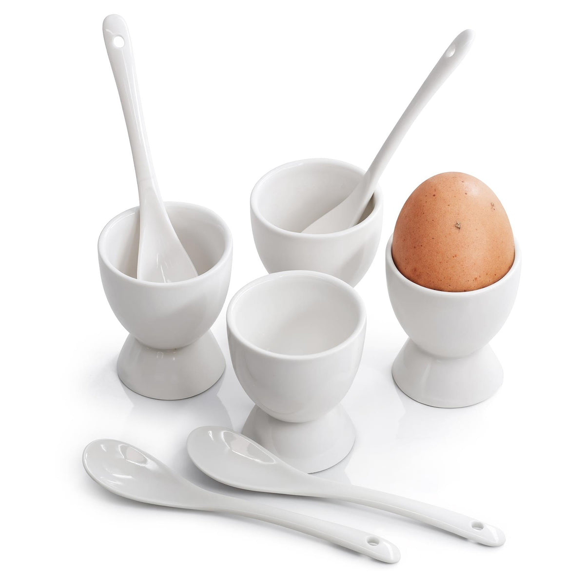 Set of 4 Ceramic Egg Cups with Spoons