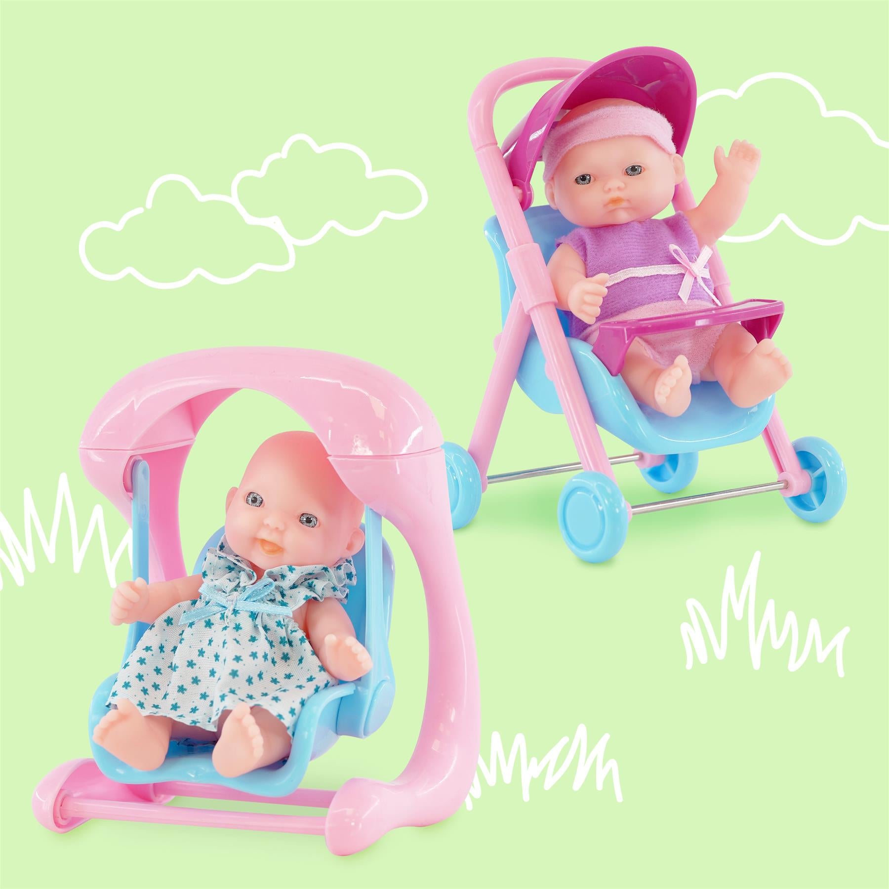 Set of 8 Baby Dolls with Costumes and Accessories by BiBi Doll - The Magic Toy Shop