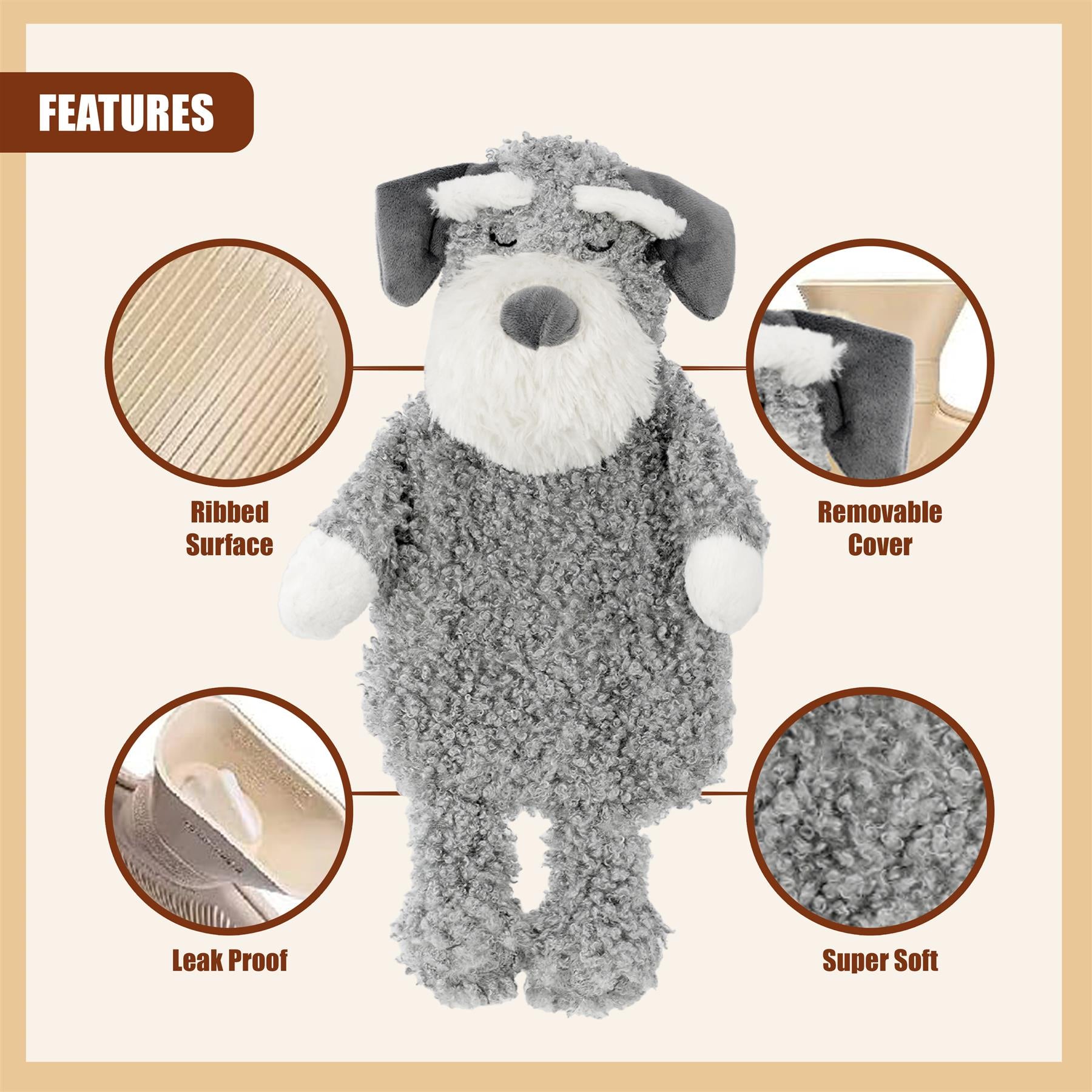 Hot Water Bottle With Plush Fluffy Cover 1L (Grey) by GEEZY - The Magic Toy Shop