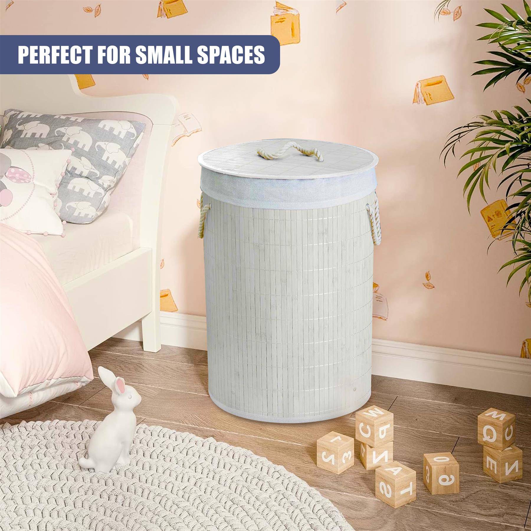 Round Bamboo Laundry Hamper with Lid, White by GEEZY - The Magic Toy Shop