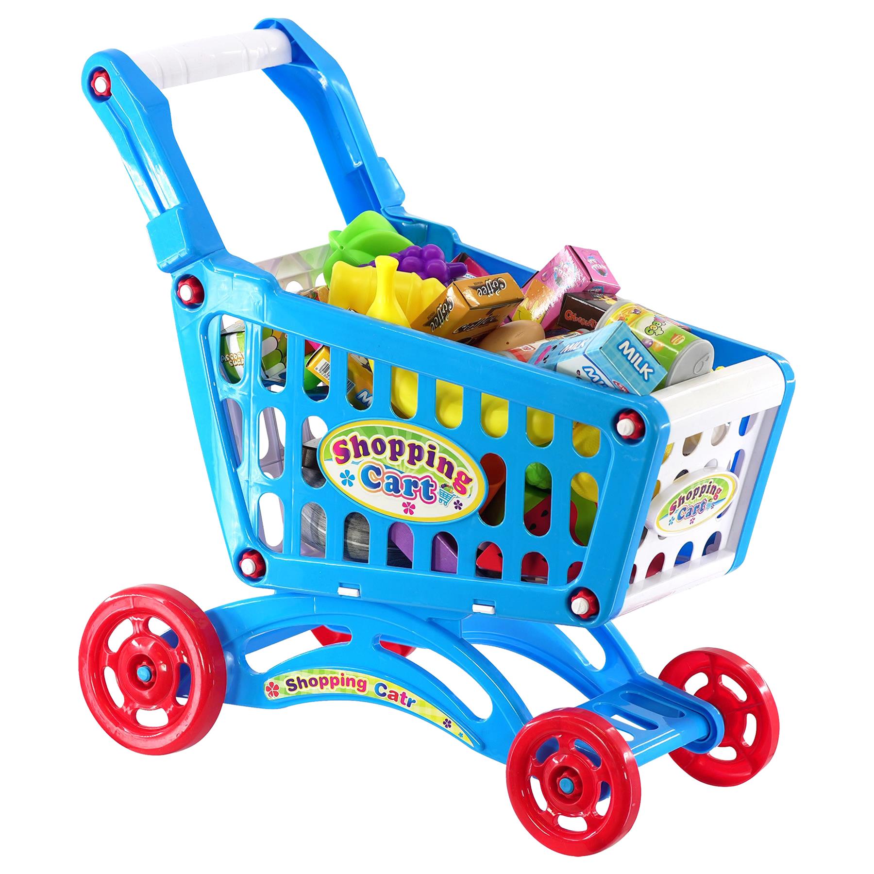 Blue Shopping Trolley Cart Play Food Set by The Magic Toy Shop - The Magic Toy Shop