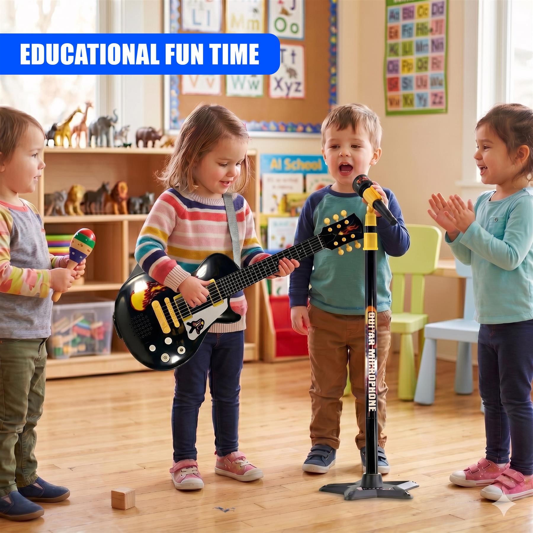 Kids Electric Guitar & Microphone Set