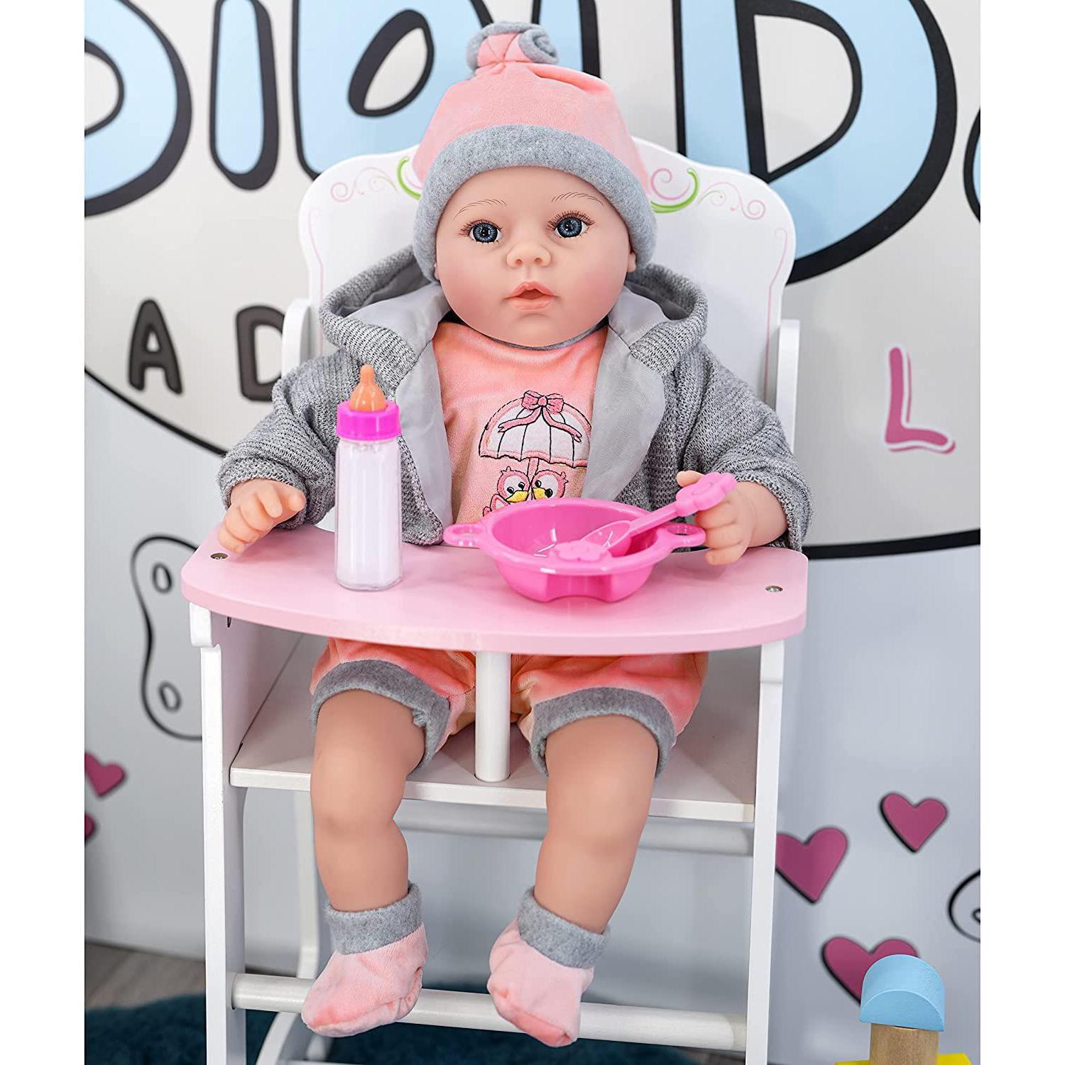 Baby Girl Doll With Dummy & Sounds Grey by BiBi Doll - The Magic Toy Shop