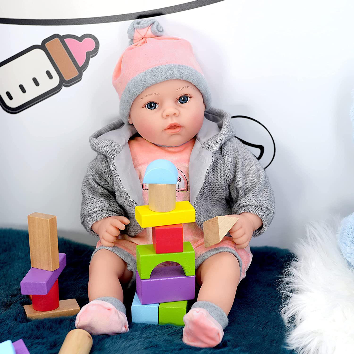 Baby Girl Doll With Dummy & Sounds Grey by BiBi Doll - The Magic Toy Shop