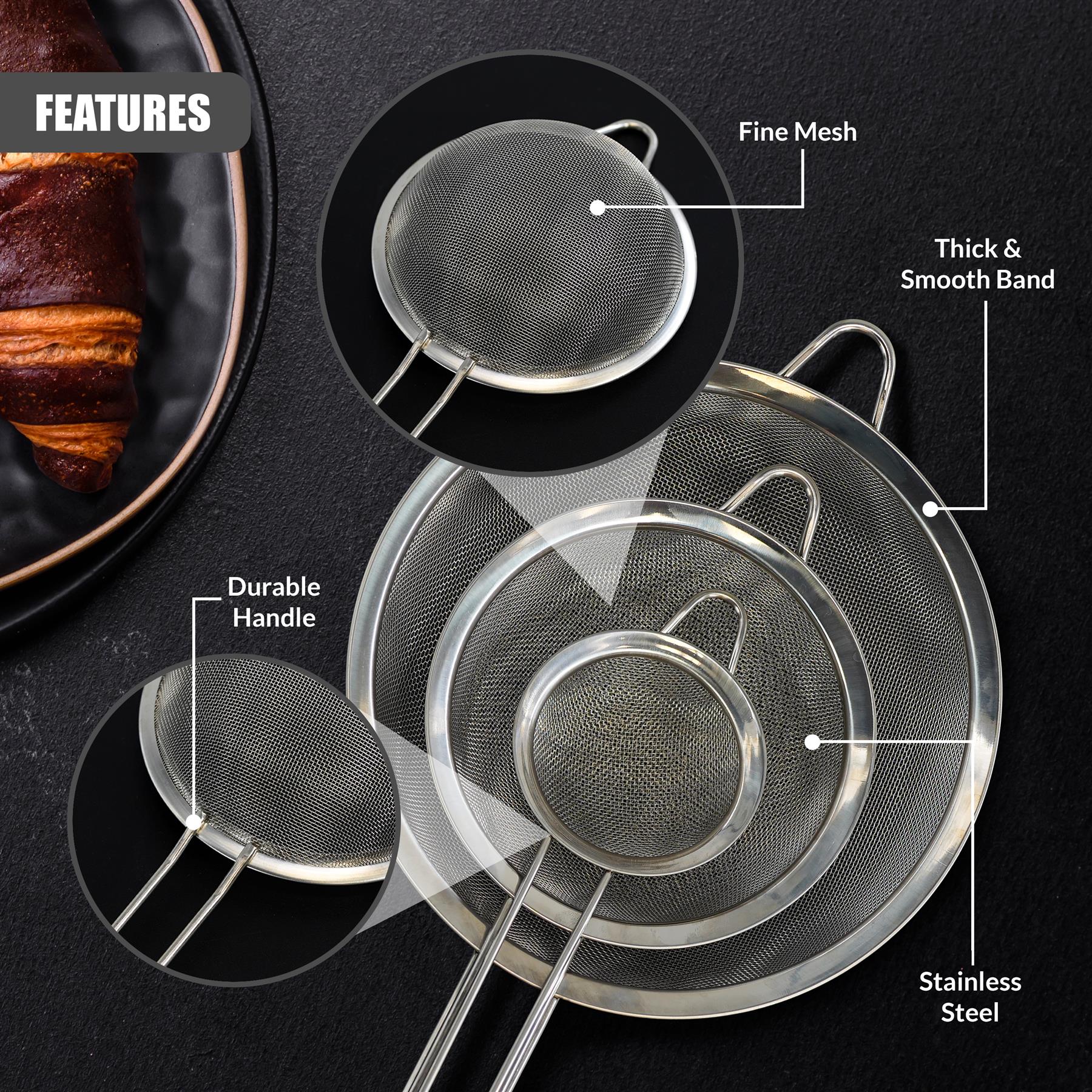 Stainless Steel Sieve Strainers Set of 3 by GEEZY - The Magic Toy Shop