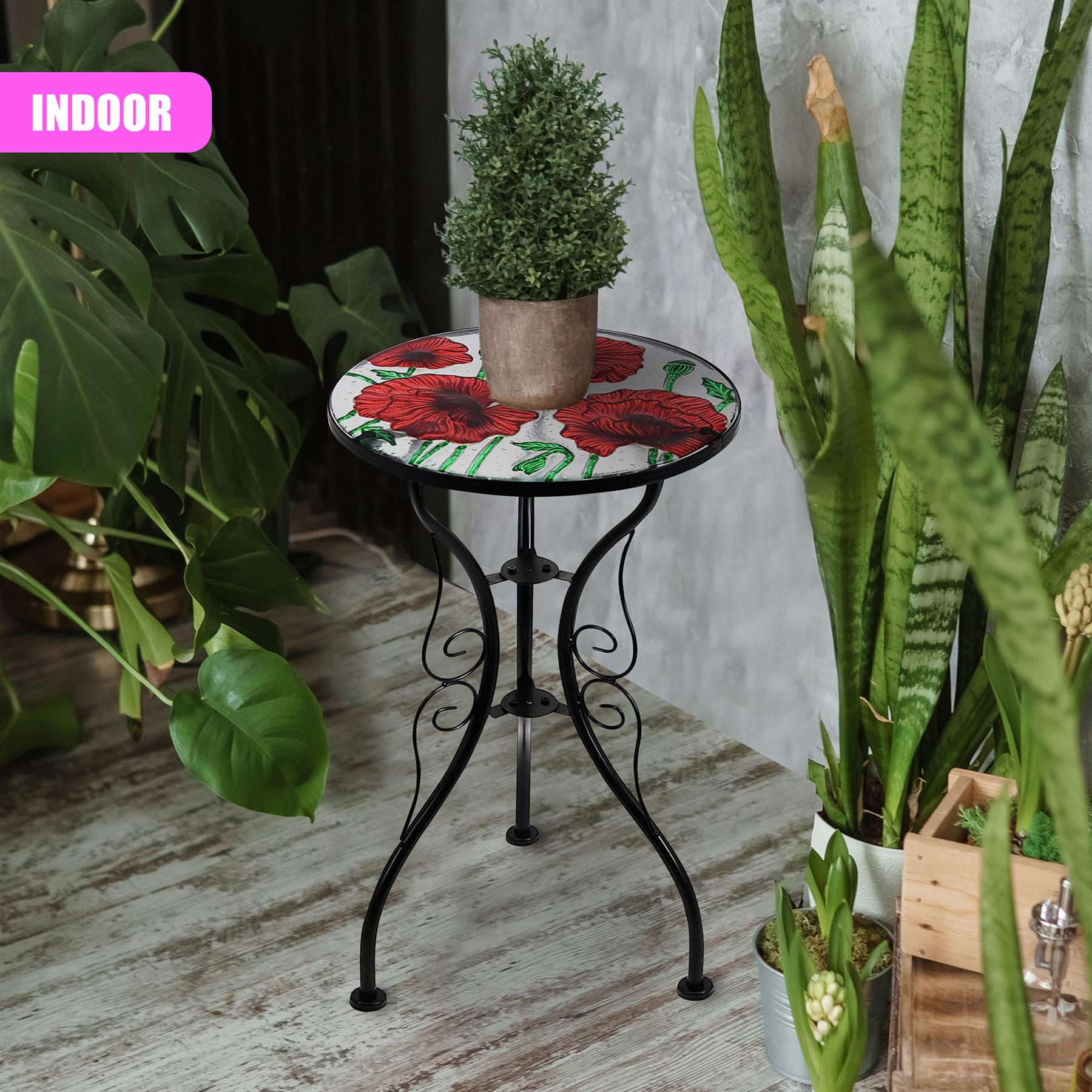 Round Side Mosaic Garden Table With Poppies Design by Geezy - The Magic Toy Shop