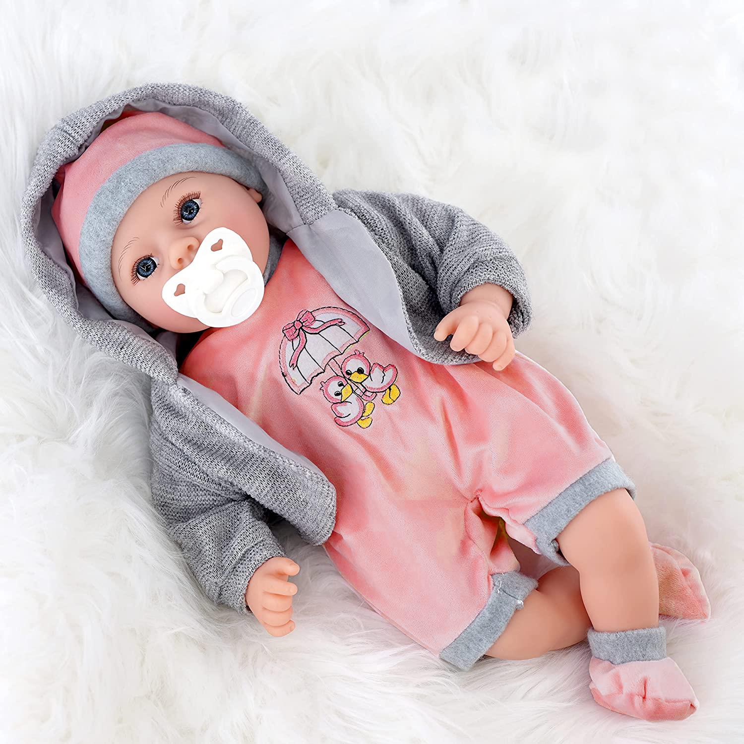 Baby Girl Doll With Dummy & Sounds Grey by BiBi Doll - The Magic Toy Shop