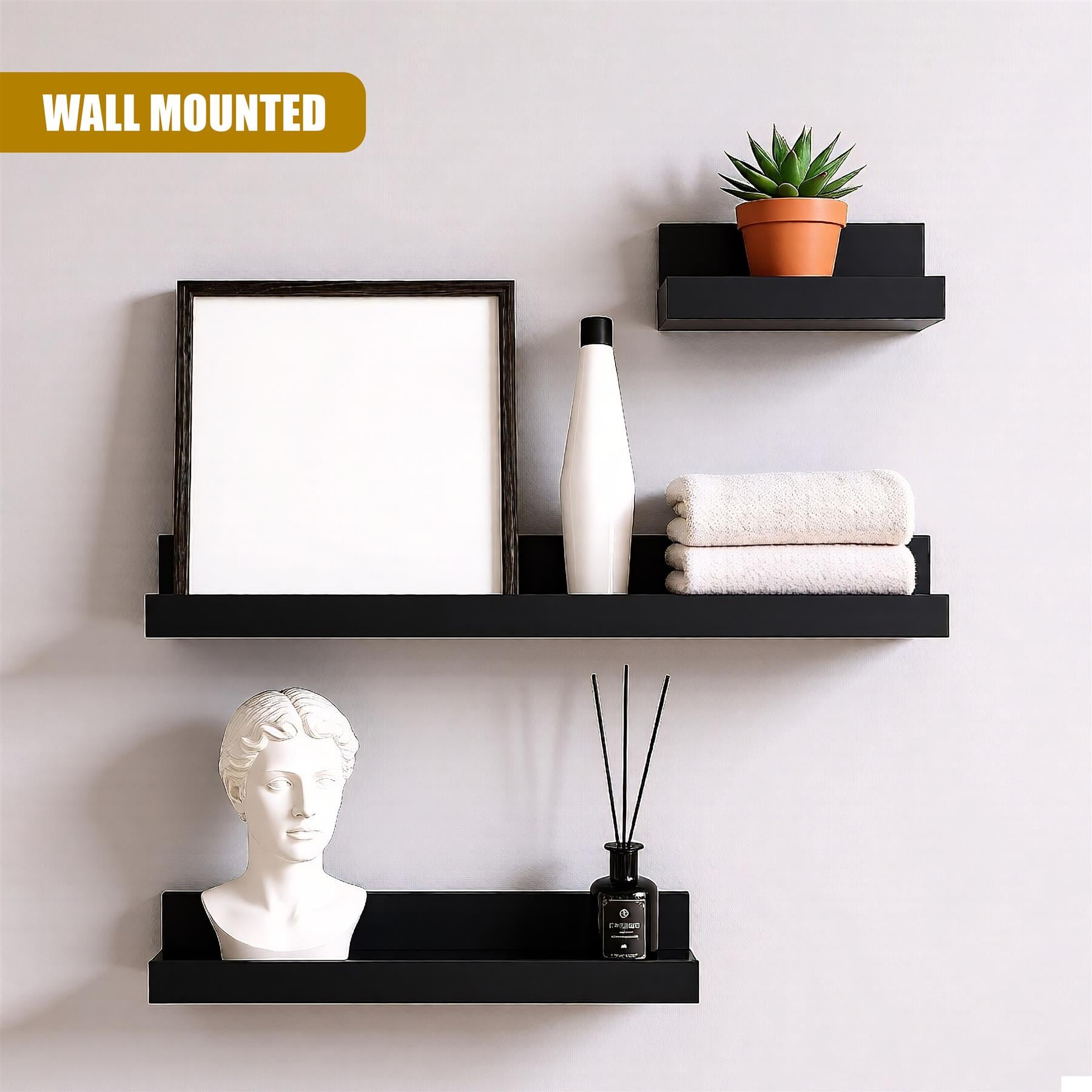 Wall Book Hanging Black Shelf Set of 3