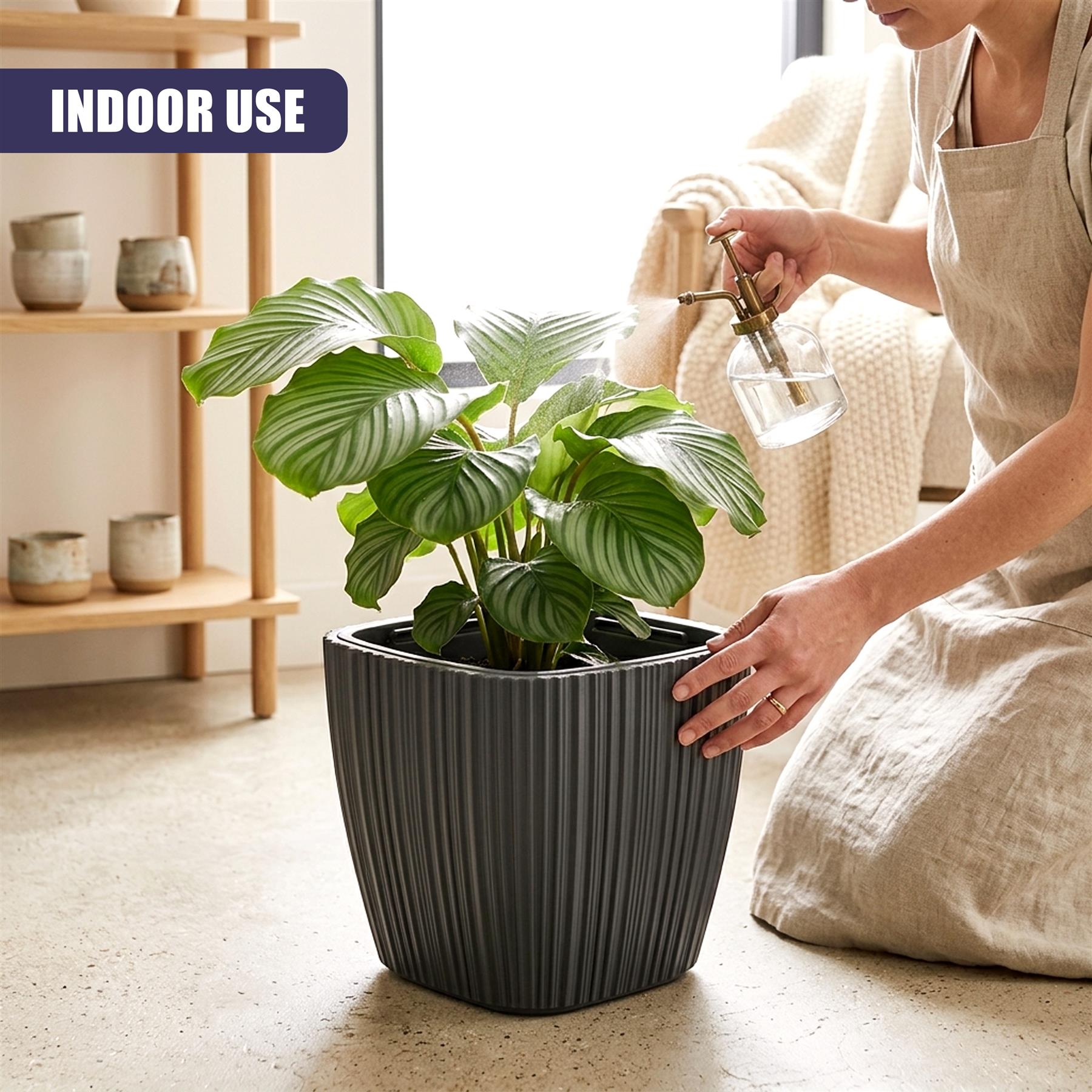 Black Plant Pot with Insert, 29 cm