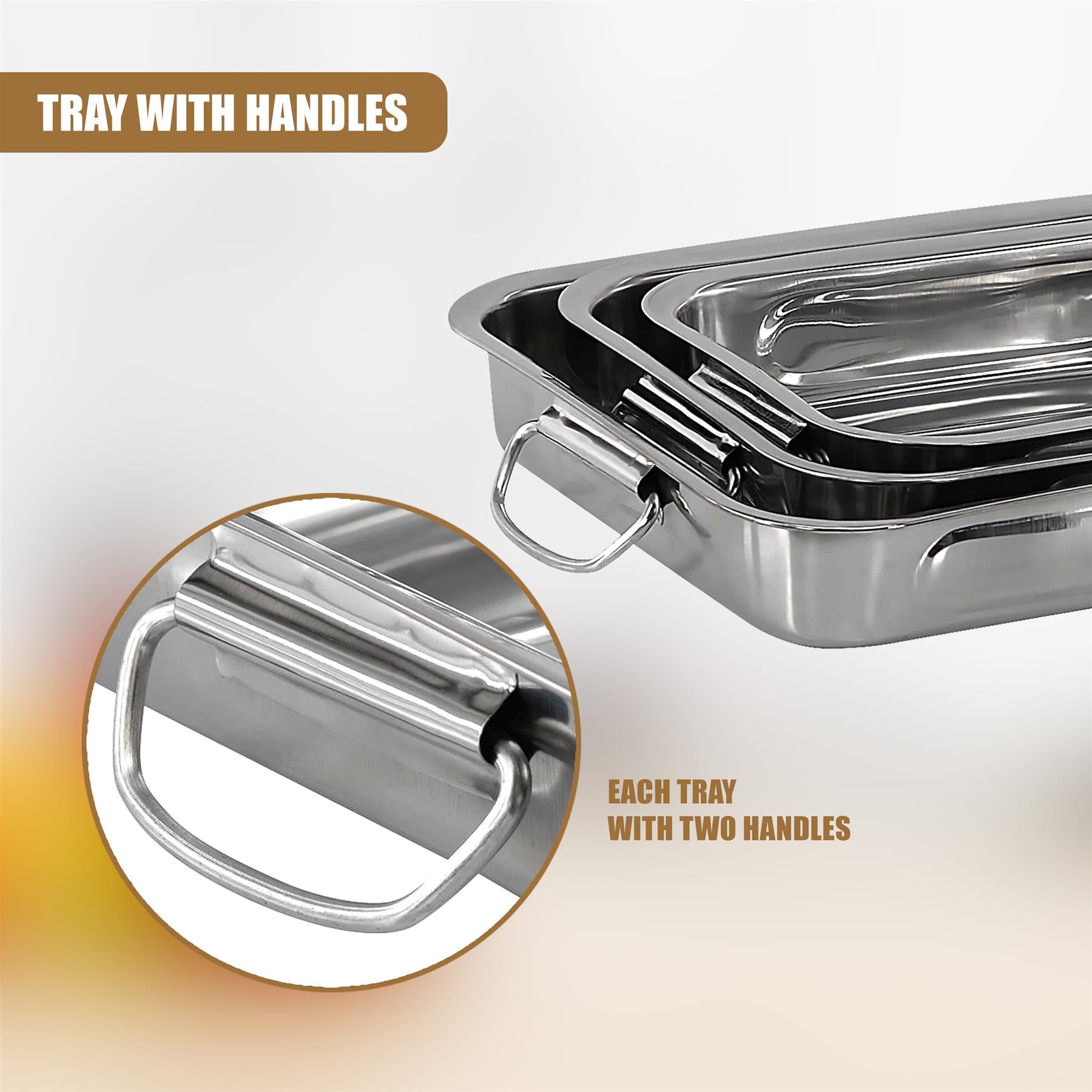Set Of 3 Stainless Steel Roasting Trays by GEEZY - The Magic Toy Shop