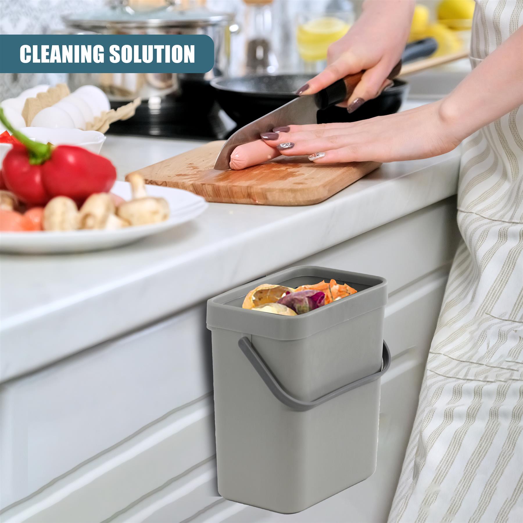 Hanging Kitchen Waste Bin with Lid 3L by GEEZY - The Magic Toy Shop