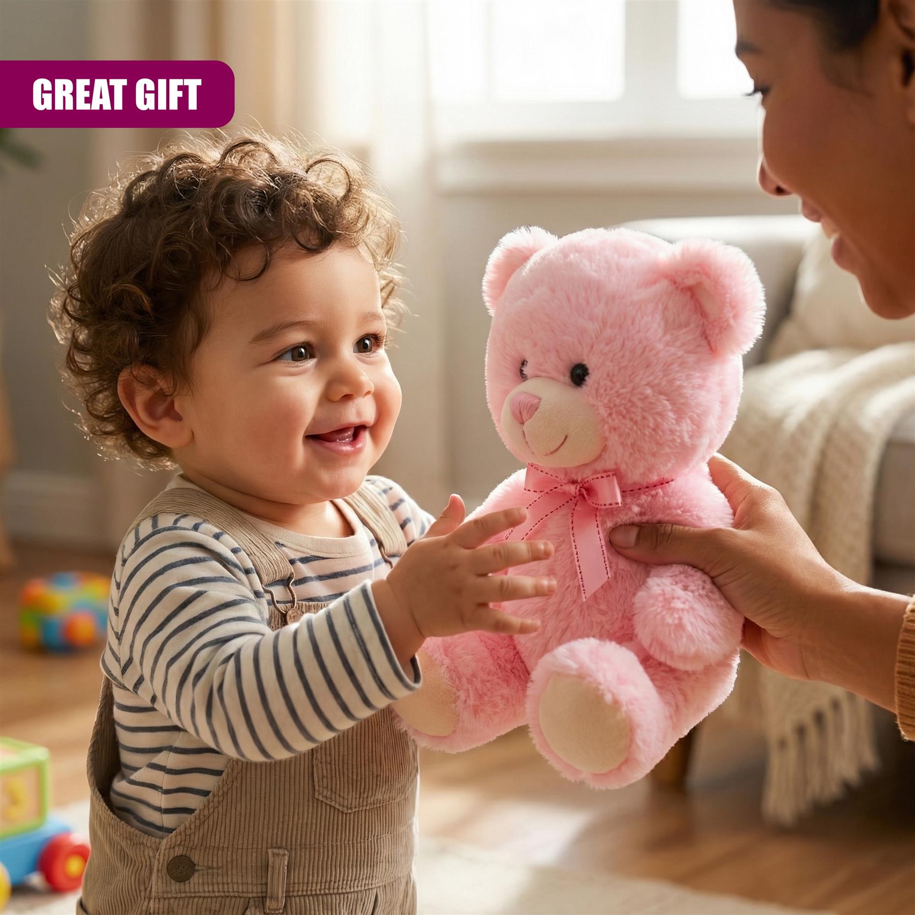 Plush Teddy Bear Pink Soft Toy with Ribbon