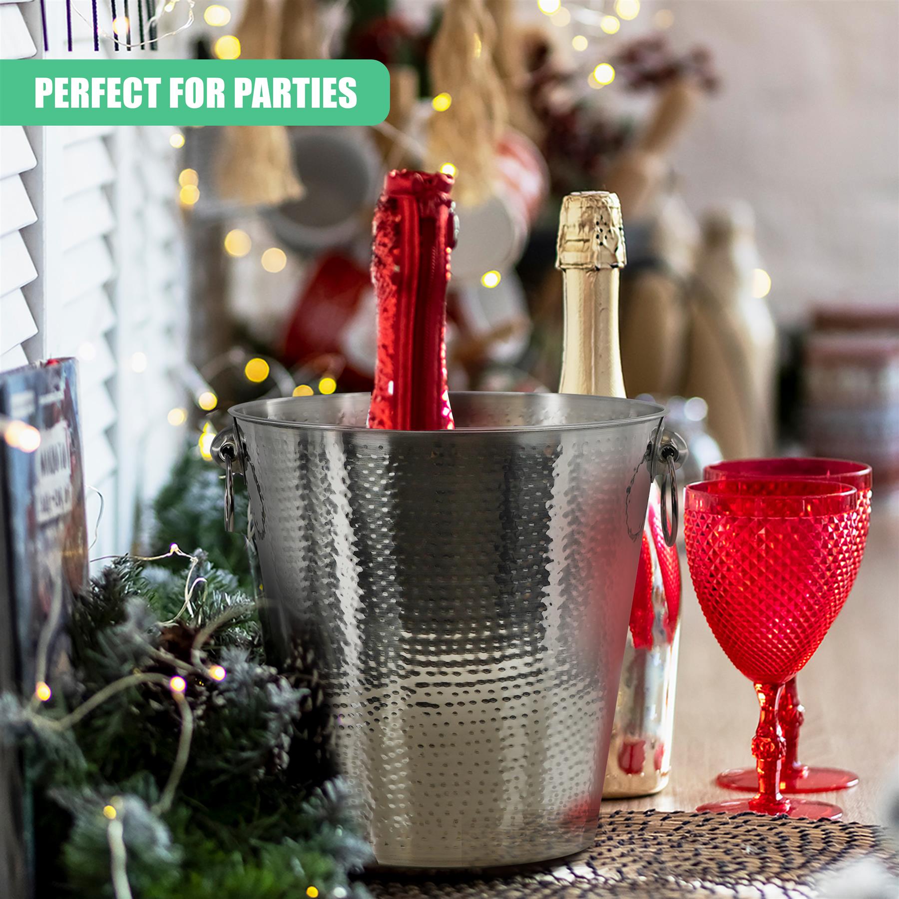 Stainless Steel Ice Bucket Hammered Champagne Drink Wine Cooler With Handles by Geezy - The Magic Toy Shop