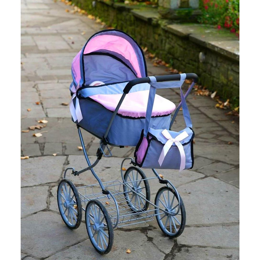 Pink and Grey Vintage Cambridge Doll Pram by BiBi Doll - The Magic Toy Shop