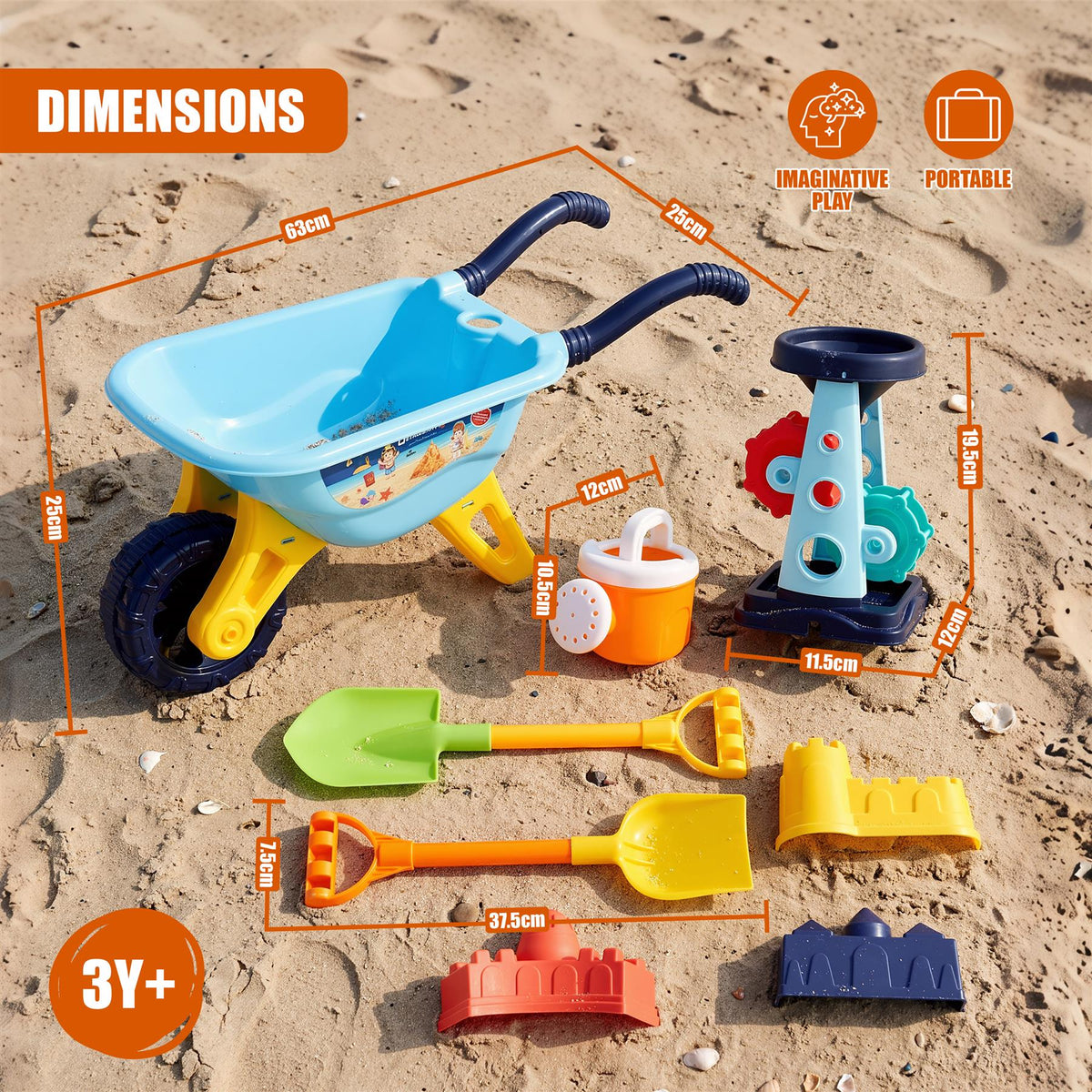 Children Sand and Water Beach Toys Mill, Wheelbarrow Accessories Playset