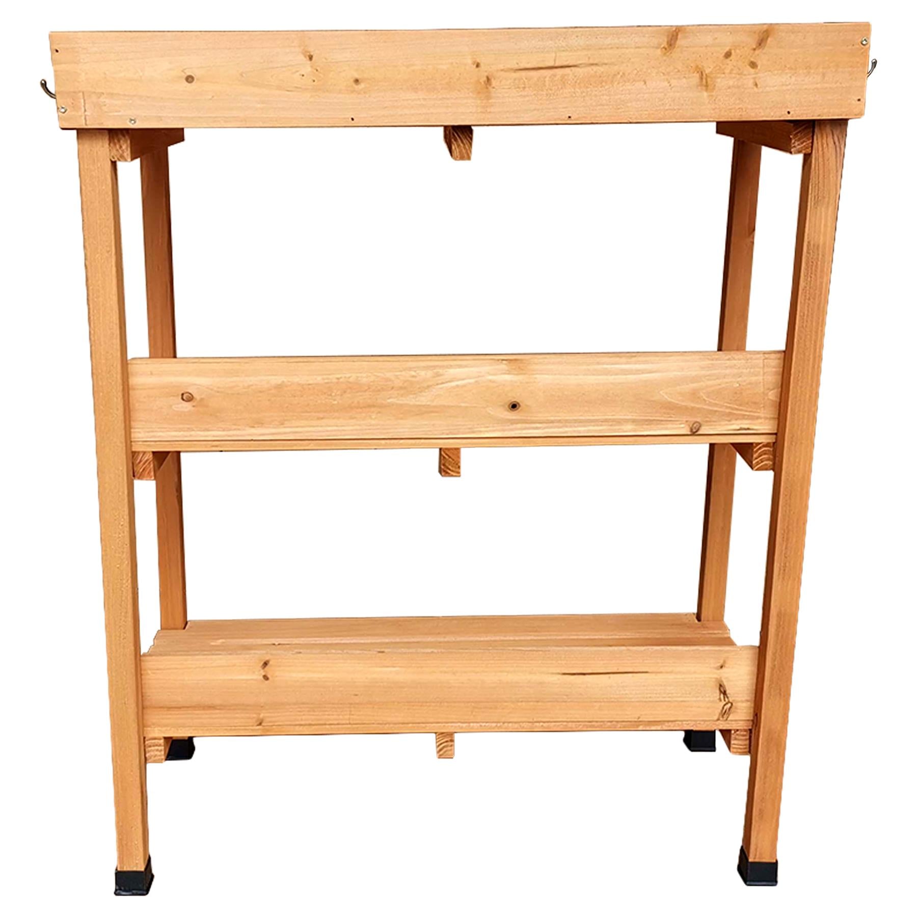 A wooden storage rack with three shelves, made of natural wood with a light finish, featuring a simple and clean design. - The Magic Toy Shop