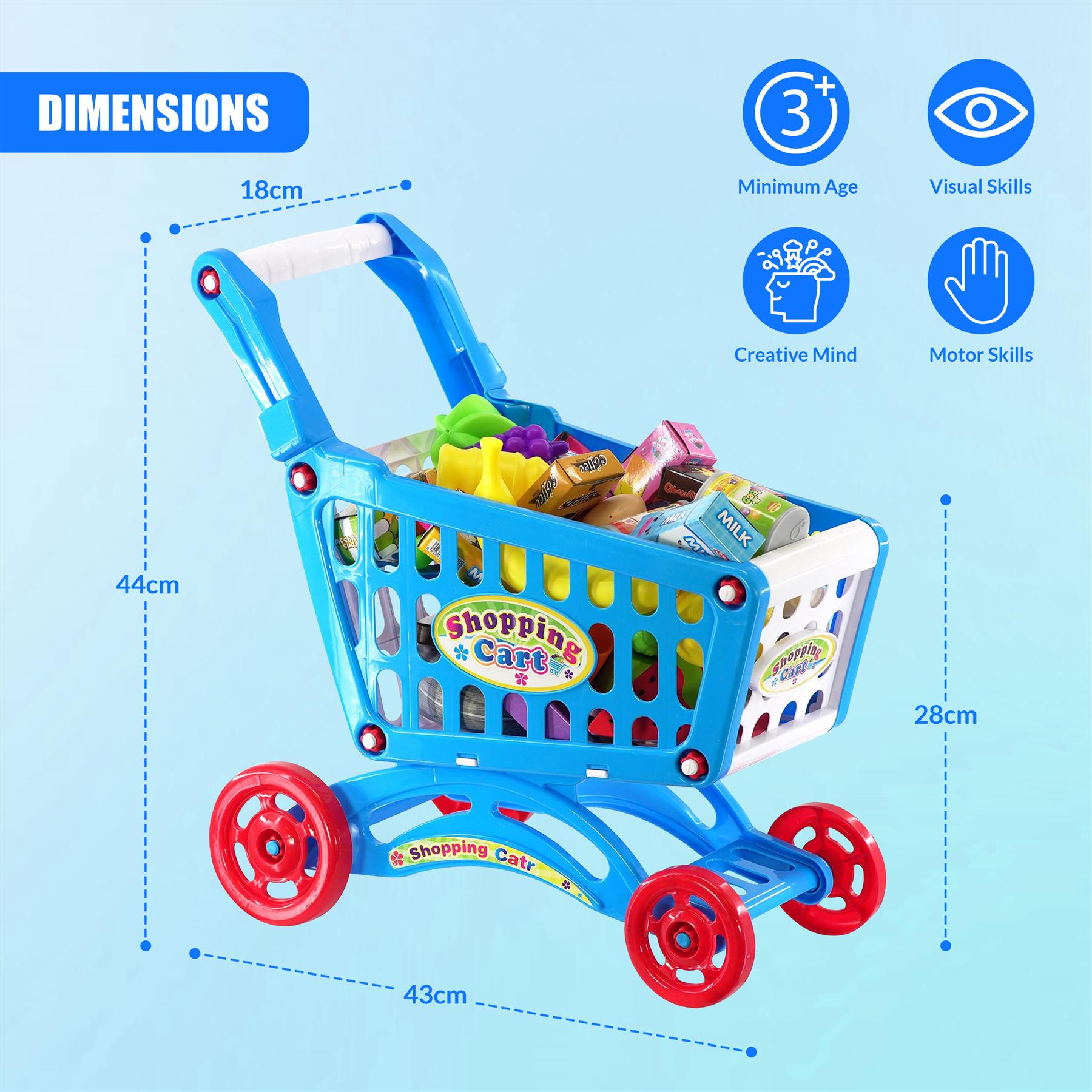 Blue Shopping Trolley Cart Play Food Set by The Magic Toy Shop - The Magic Toy Shop