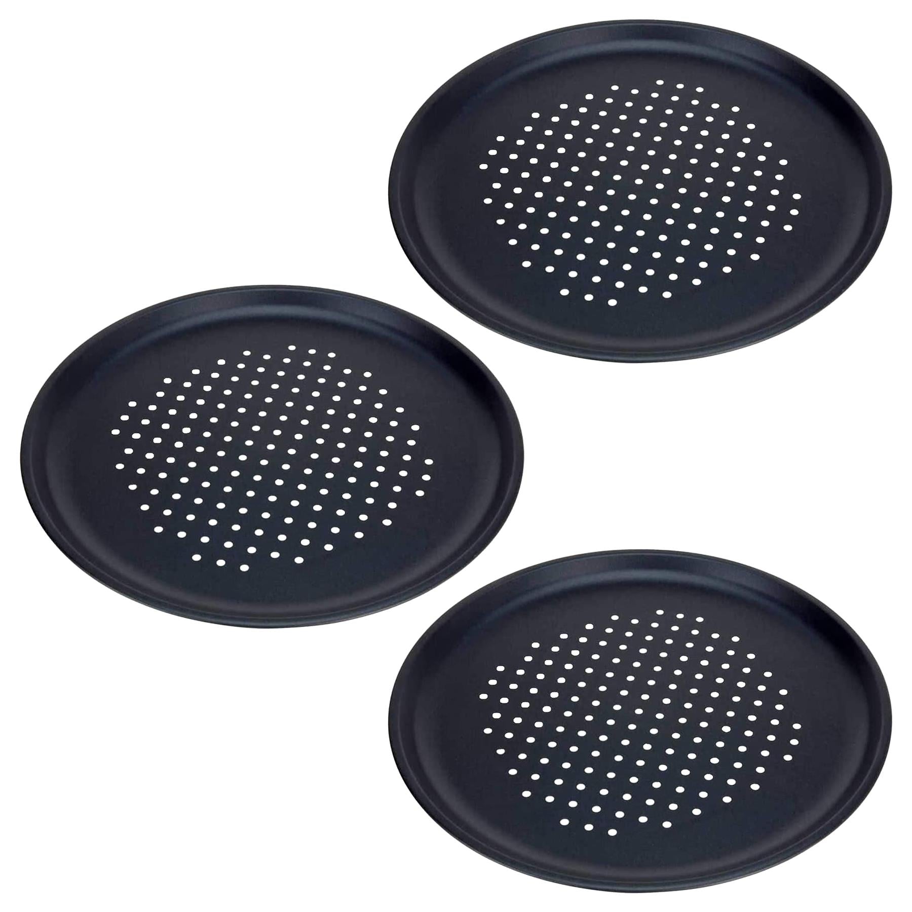 Three black round trays with perforated sides and a central raised dome, resting on top of each other. - The Magic Toy Shop